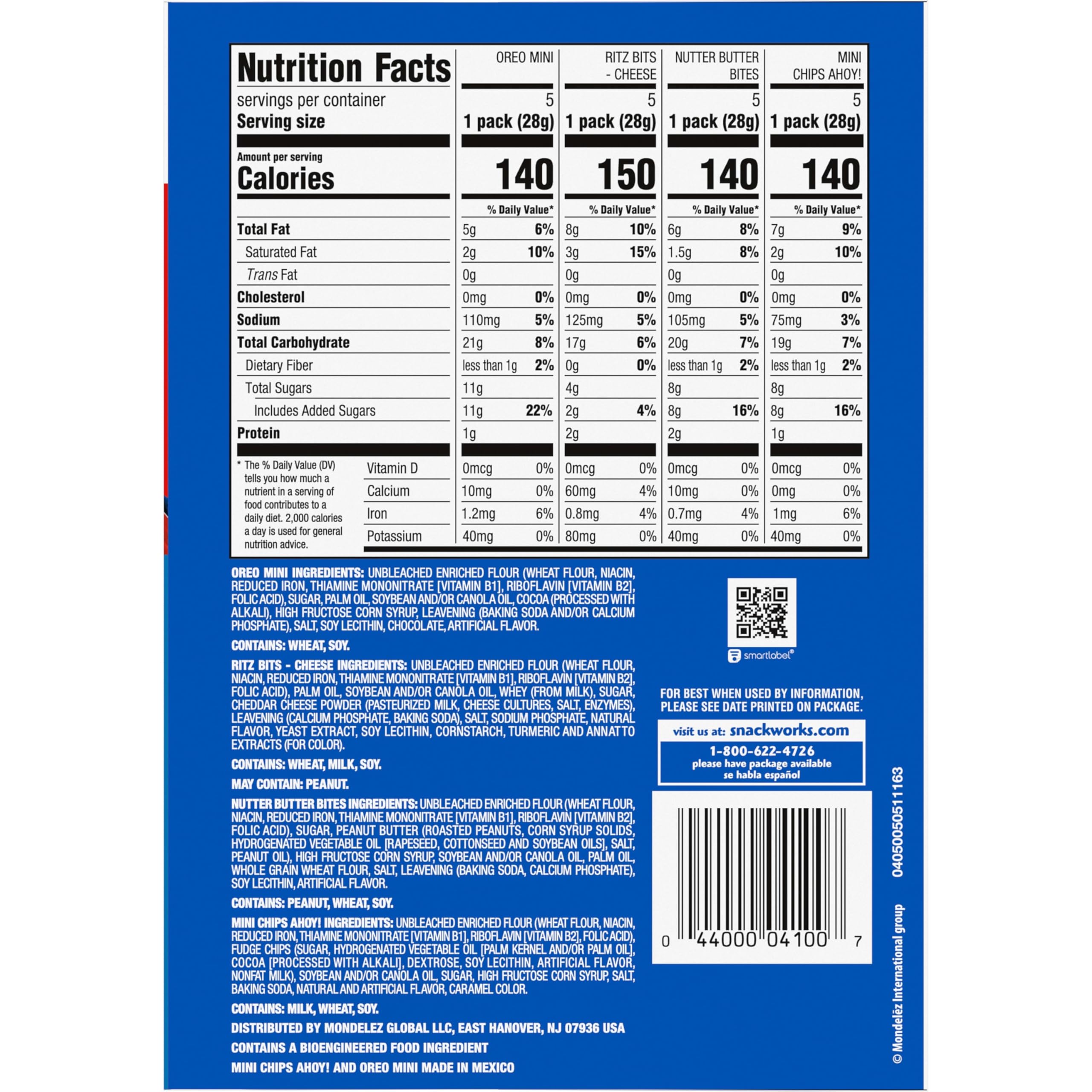 Nabisco Classic Mix Variety Pack, OREO Mini, CHIPS AHOY! Mini, Nutter Butter Bites, RITZ Bits Cheese, 20 Snack Packs - Image 15