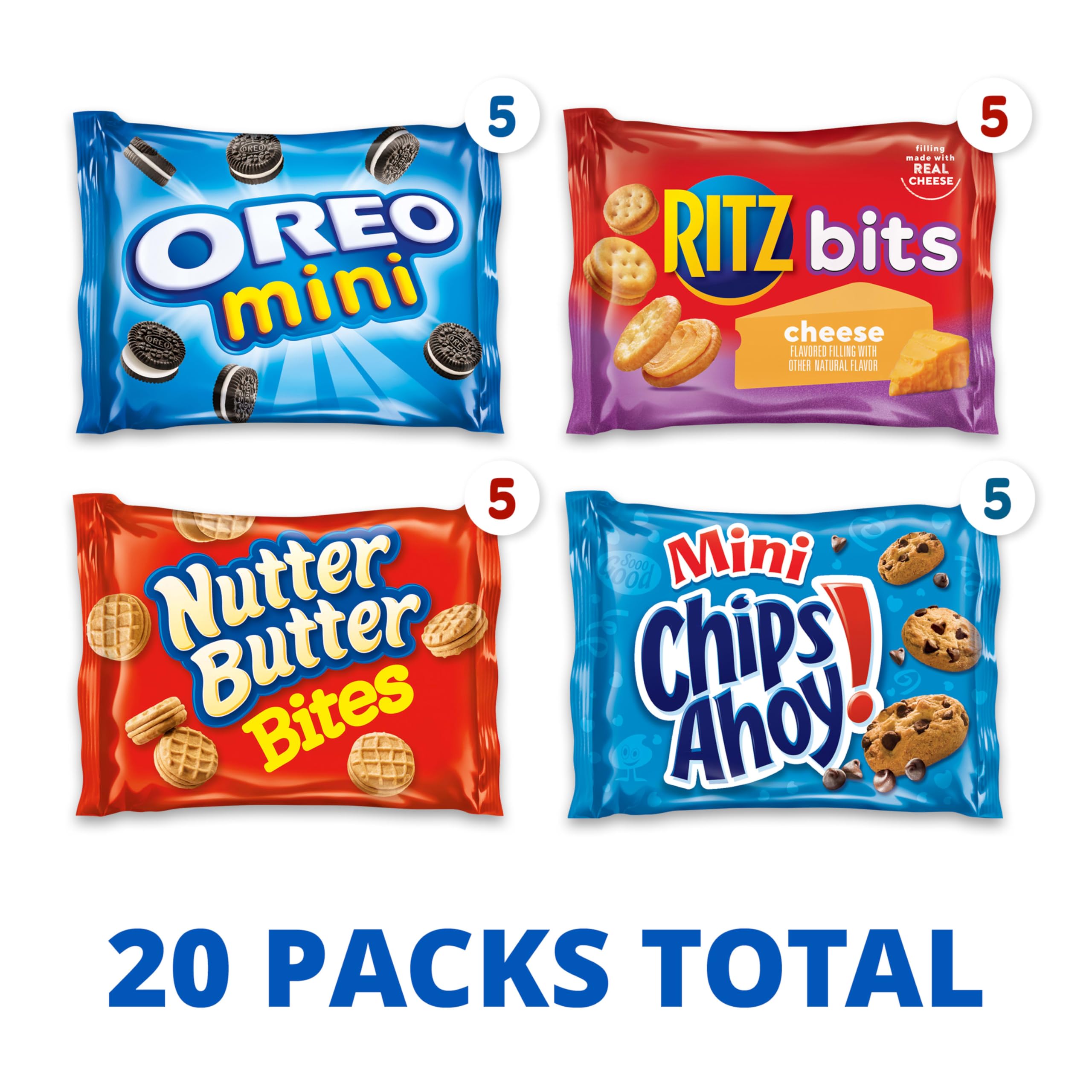 Nabisco Classic Mix Variety Pack, OREO Mini, CHIPS AHOY! Mini, Nutter Butter Bites, RITZ Bits Cheese, 20 Snack Packs - Image 4