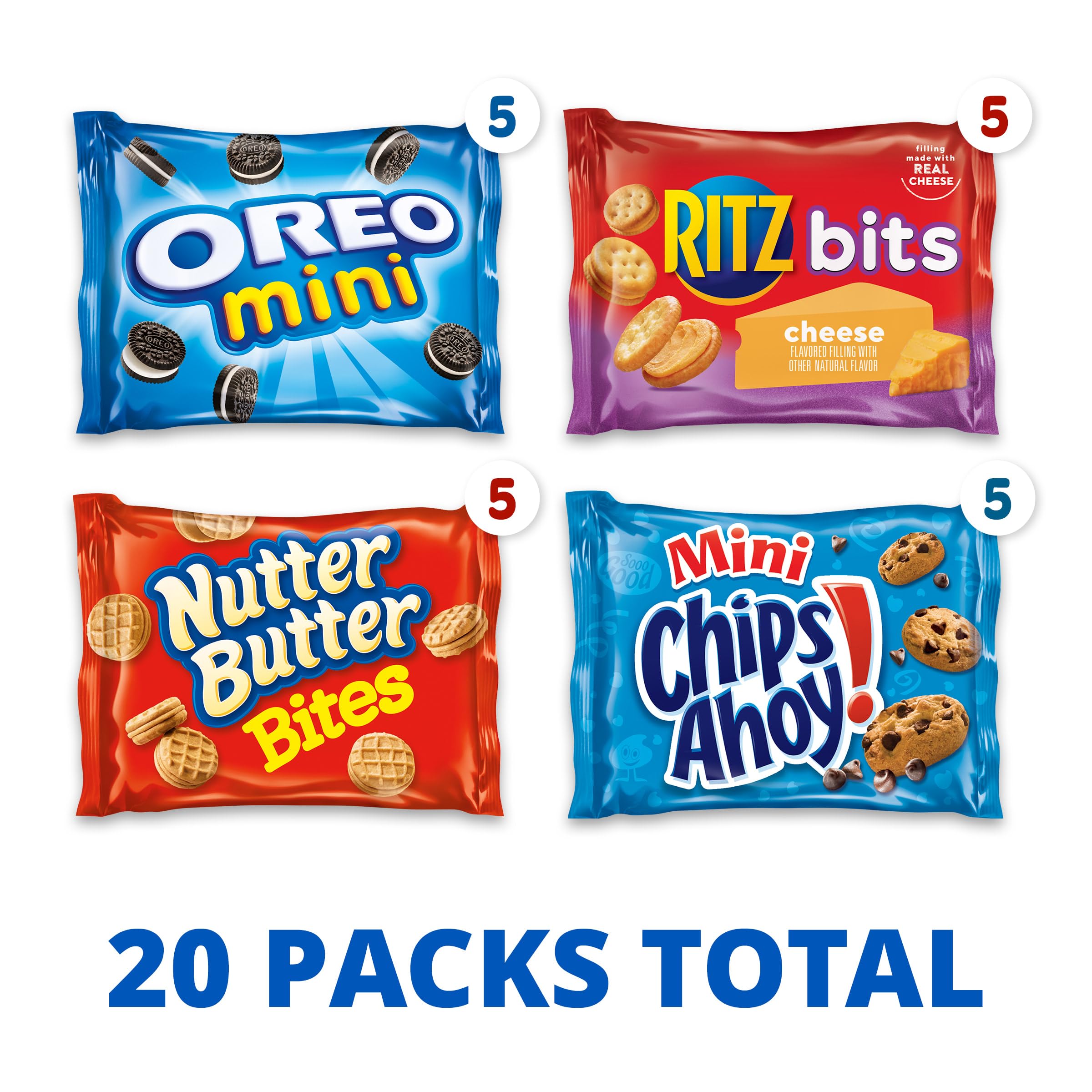 Nabisco Classic Mix Variety Pack, OREO Mini, CHIPS AHOY! Mini, Nutter Butter Bites, RITZ Bits Cheese, 20 Snack Packs - Image 5