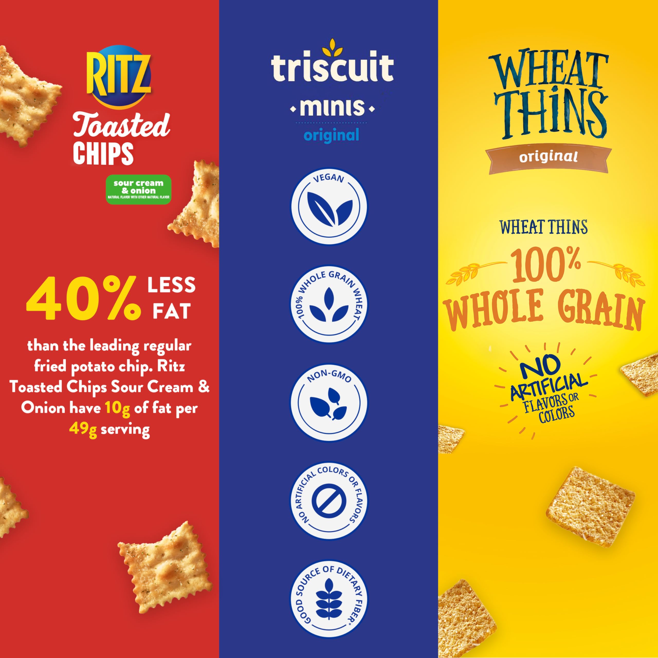 Nabisco Cracker Variety Pack, RITZ Toasted Chips, Wheat Thins Snacks Whole Grain Wheat Crackers and Triscuit Minis Whole Grain Wheat Vegan Crackers, 40 Snack Packs - Image 6