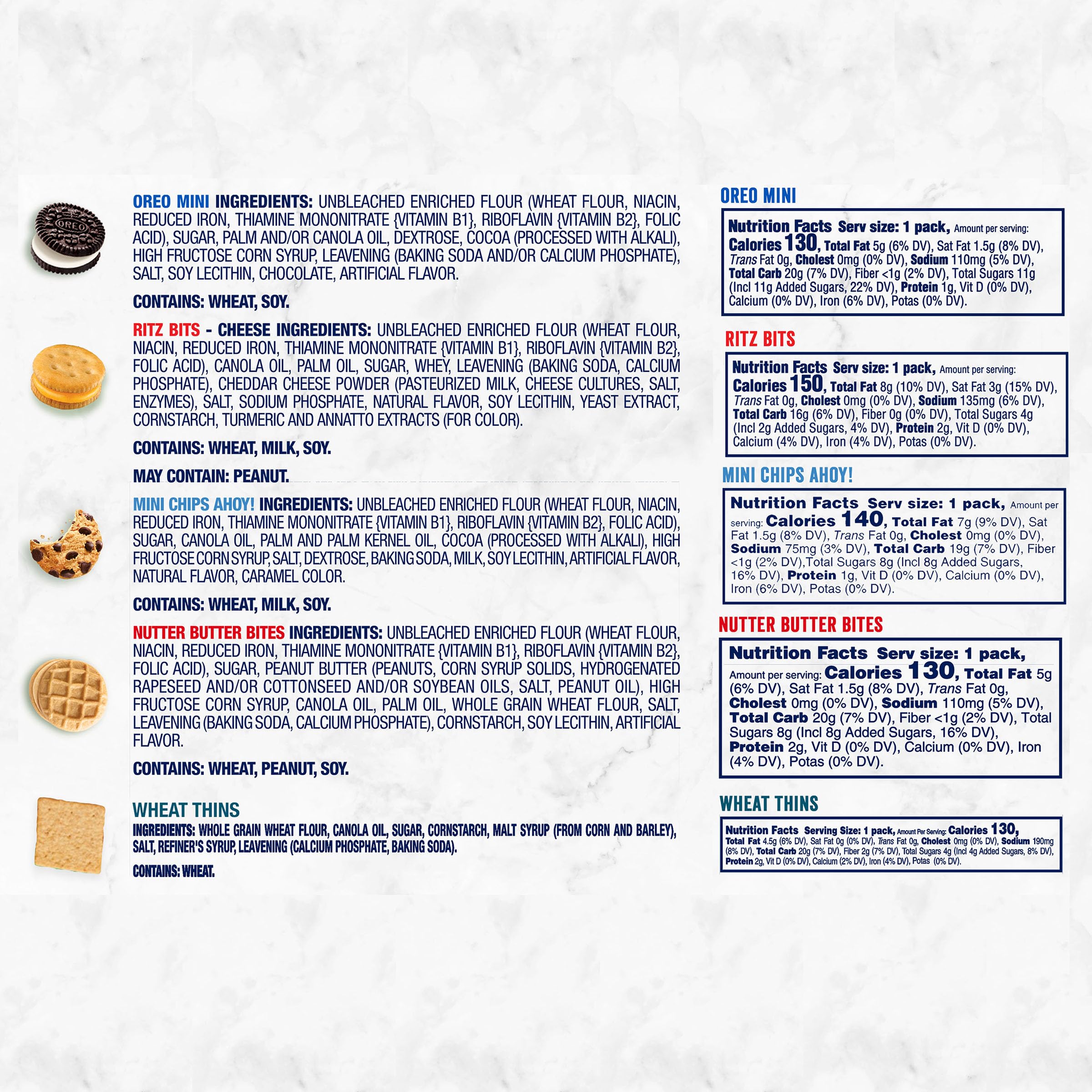 OREO Mini Cookies, Mini CHIPS AHOY! Cookies, RITZ Bits Cheese Crackers, Nutter Butter Bites & Wheat Thins Crackers, Nabisco Cookie & Cracker Variety Pack, 50 Snack Packs - Image 7