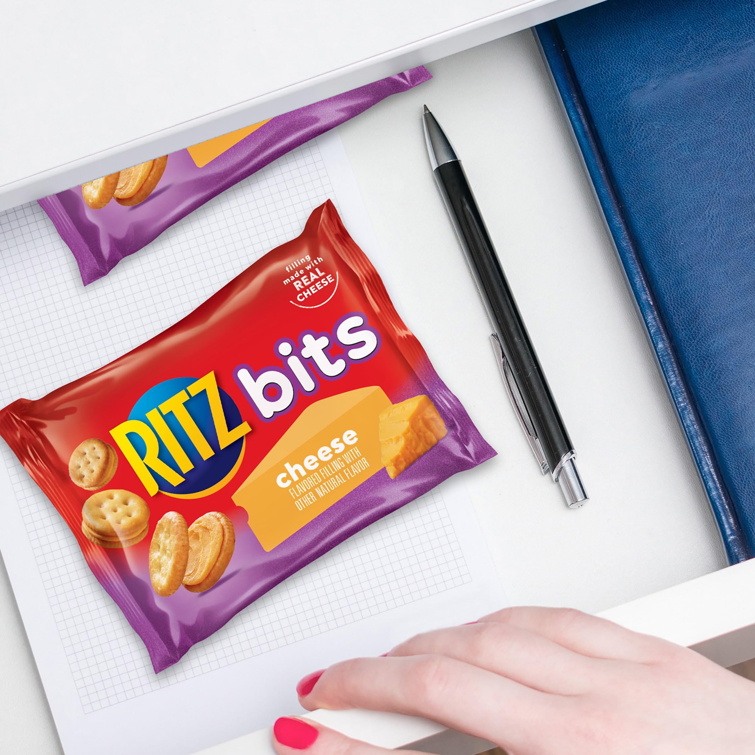 RITZ Bits Cheese and RITZ Bits Peanut Butter Sandwich Crackers Variety Pack, Lunch Snacks, 20 Snack Packs - Image 10