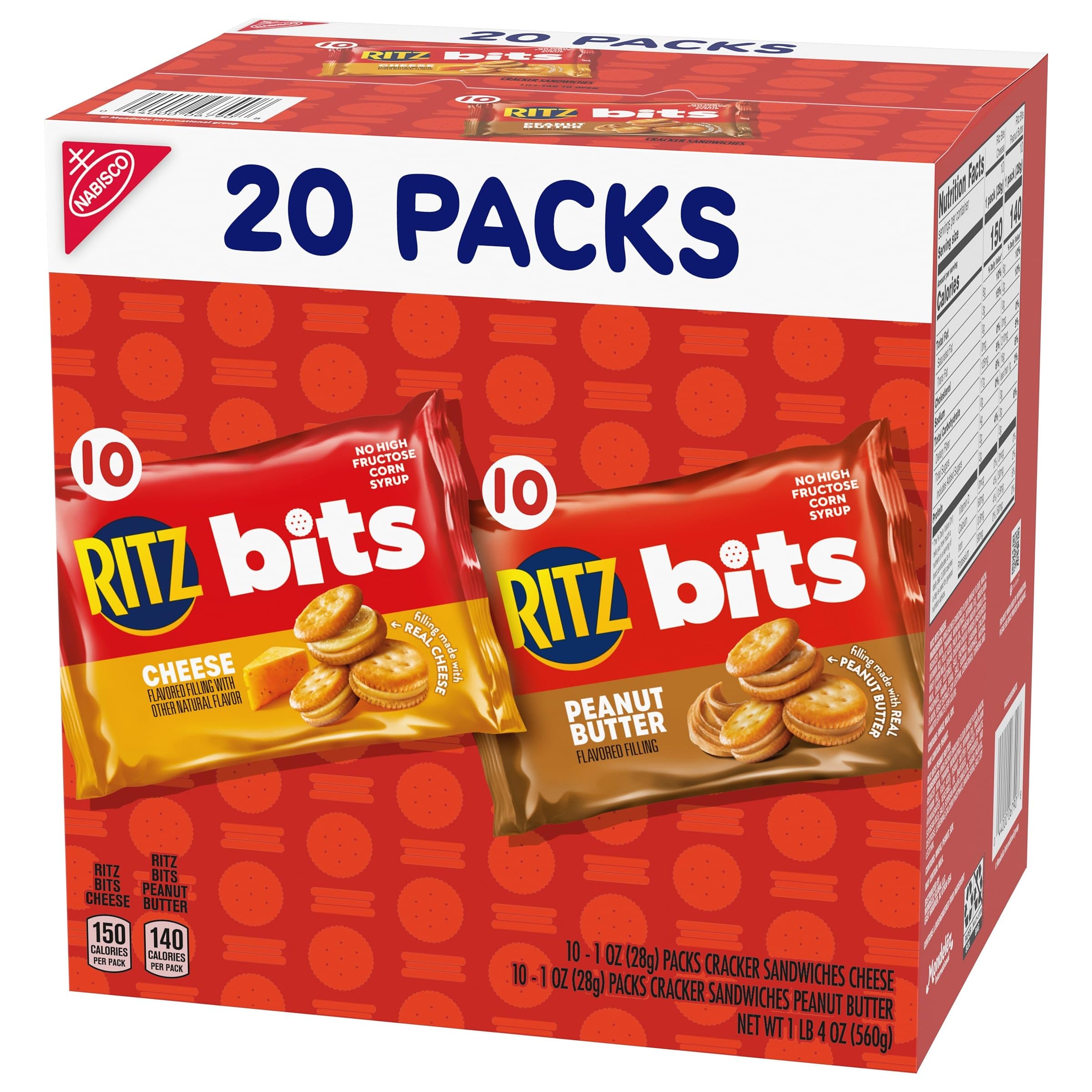 RITZ Bits Cheese and RITZ Bits Peanut Butter Sandwich Crackers Variety Pack, Lunch Snacks, 20 Snack Packs - Image 14