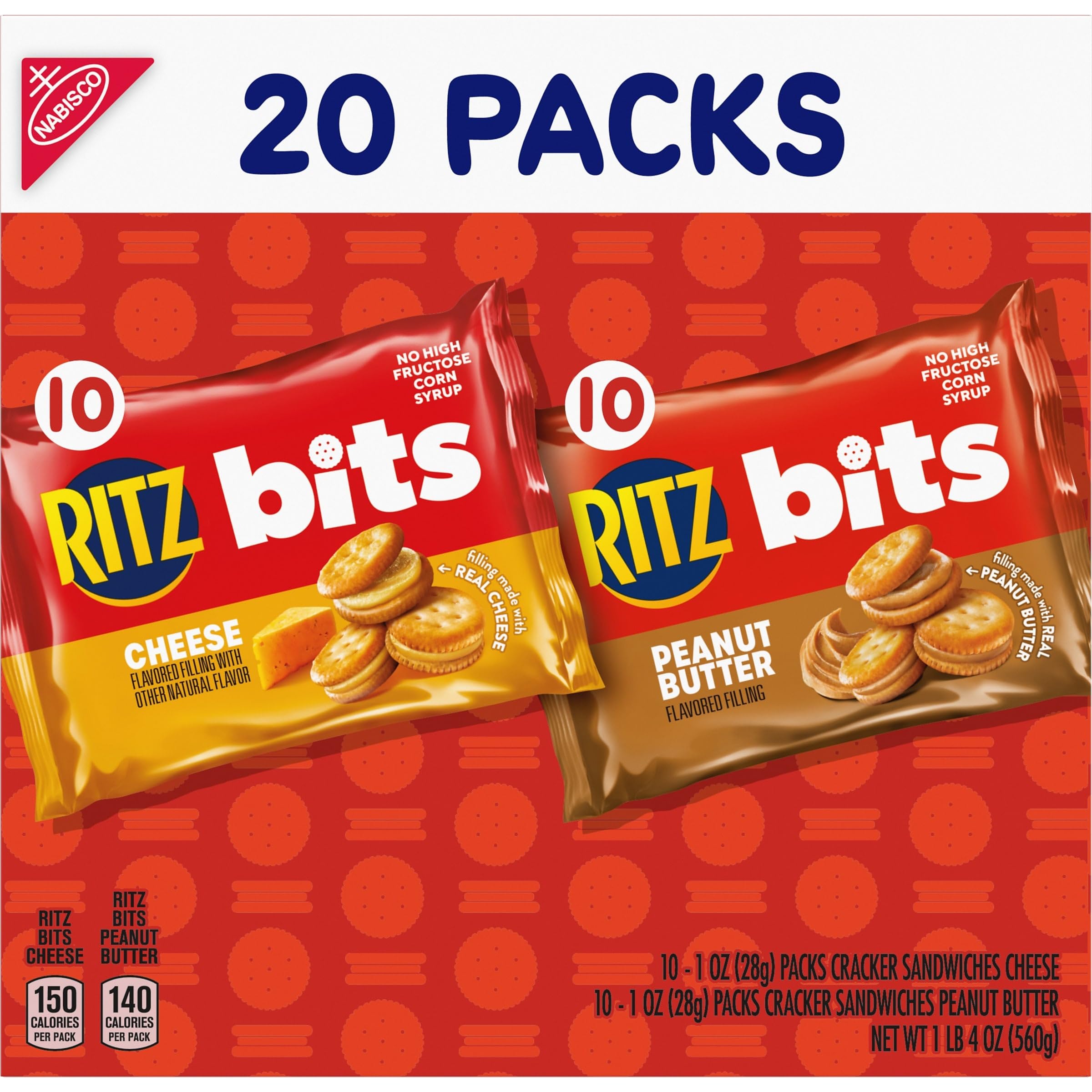 RITZ Bits Cheese and RITZ Bits Peanut Butter Sandwich Crackers Variety Pack, Lunch Snacks, 20 Snack Packs - Image 15