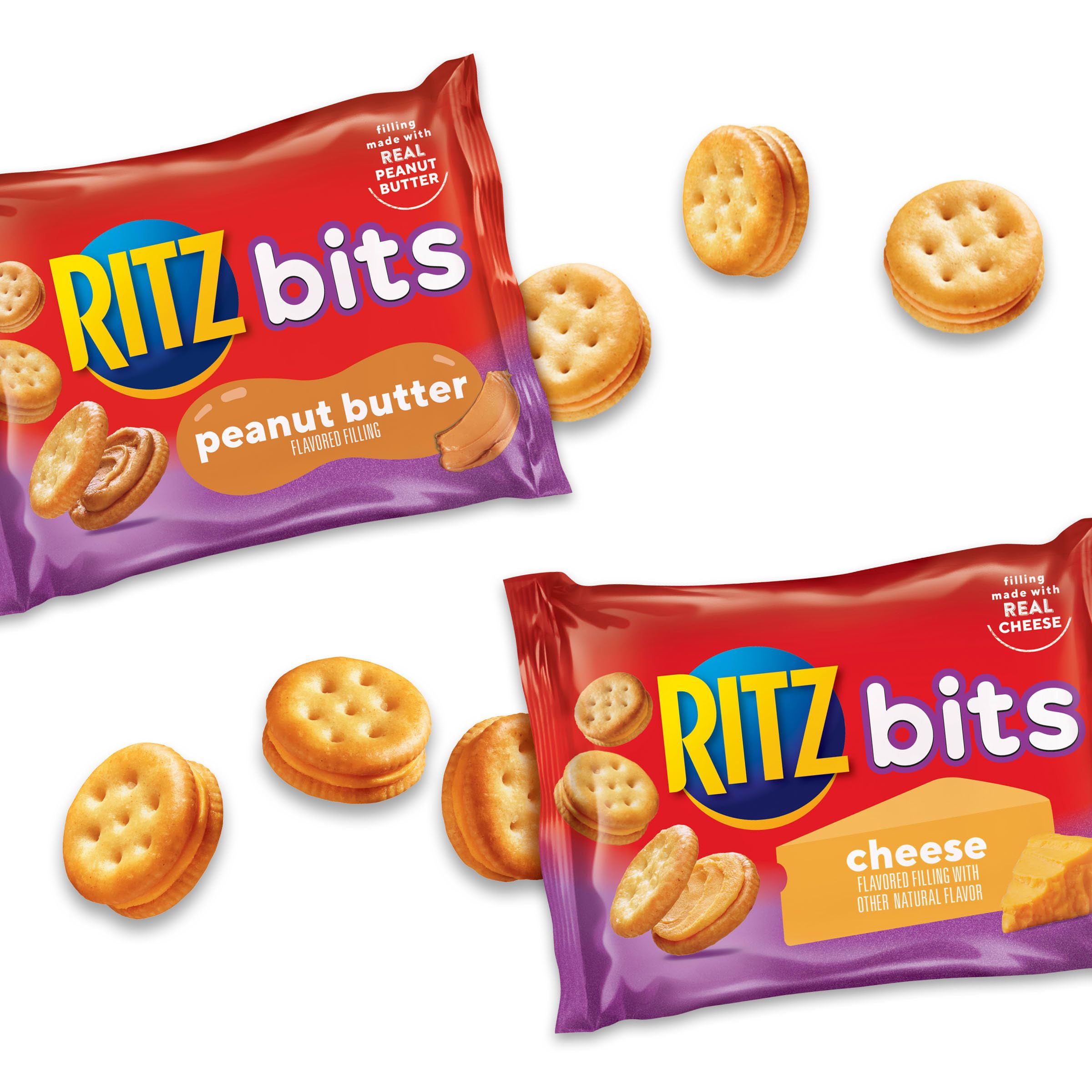 RITZ Bits Cheese and RITZ Bits Peanut Butter Sandwich Crackers Variety Pack, Lunch Snacks, 20 Snack Packs - Image 6