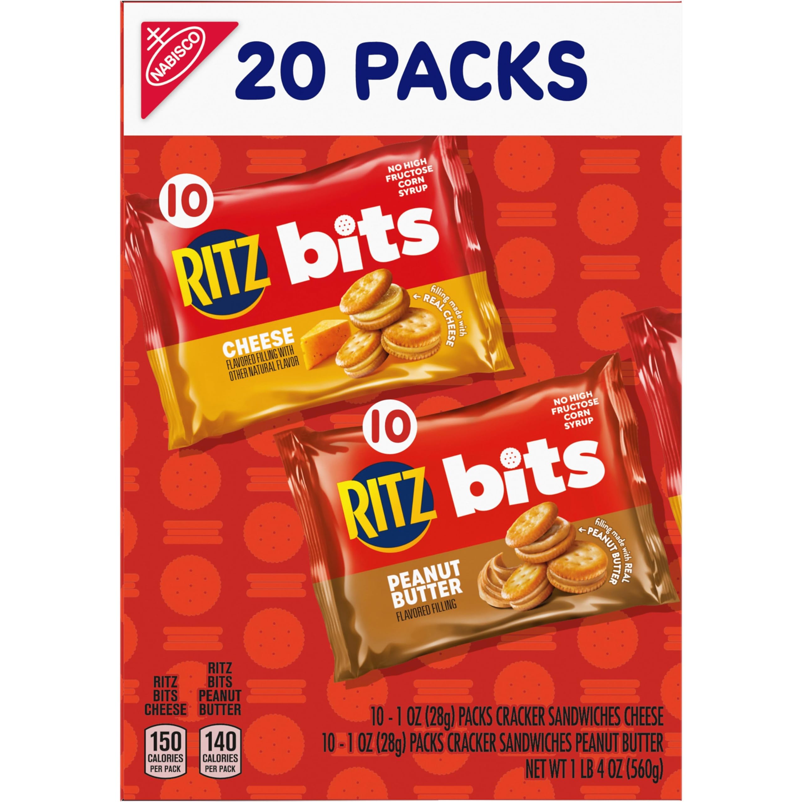 RITZ Bits Cheese and RITZ Bits Peanut Butter Sandwich Crackers Variety Pack, Lunch Snacks, 20 Snack Packs - Image 16