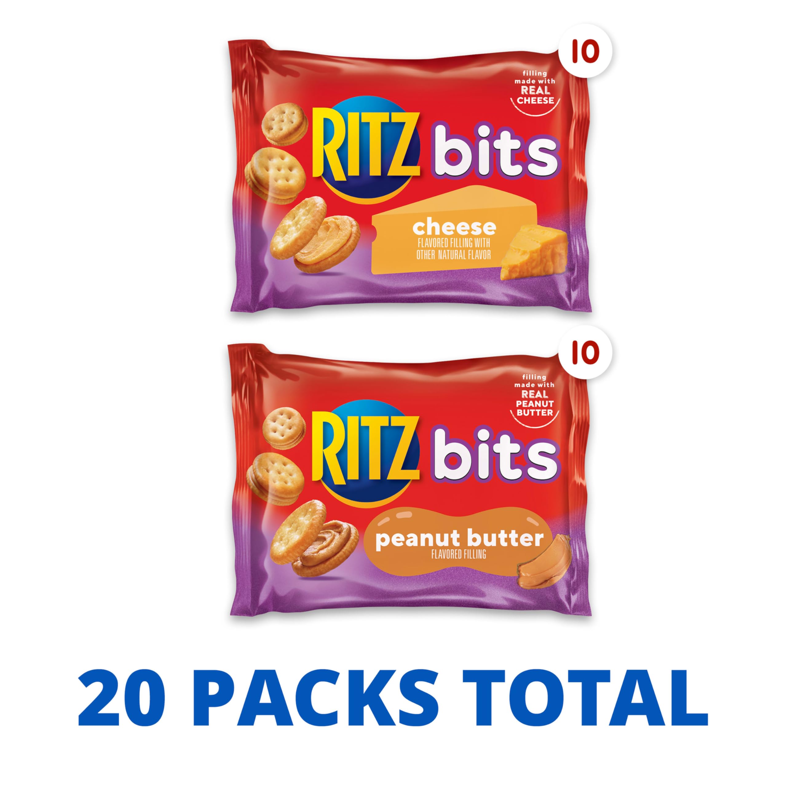 RITZ Bits Cheese and RITZ Bits Peanut Butter Sandwich Crackers Variety Pack, Lunch Snacks, 20 Snack Packs - Image 5