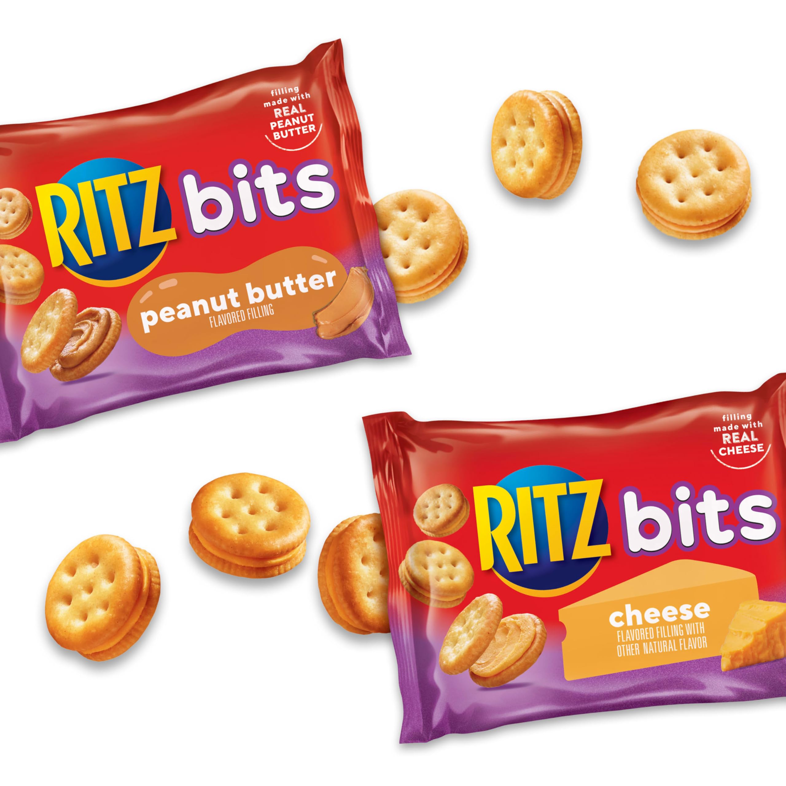 RITZ Bits Cheese and RITZ Bits Peanut Butter Sandwich Crackers Variety Pack, Lunch Snacks, 20 Snack Packs - Image 6