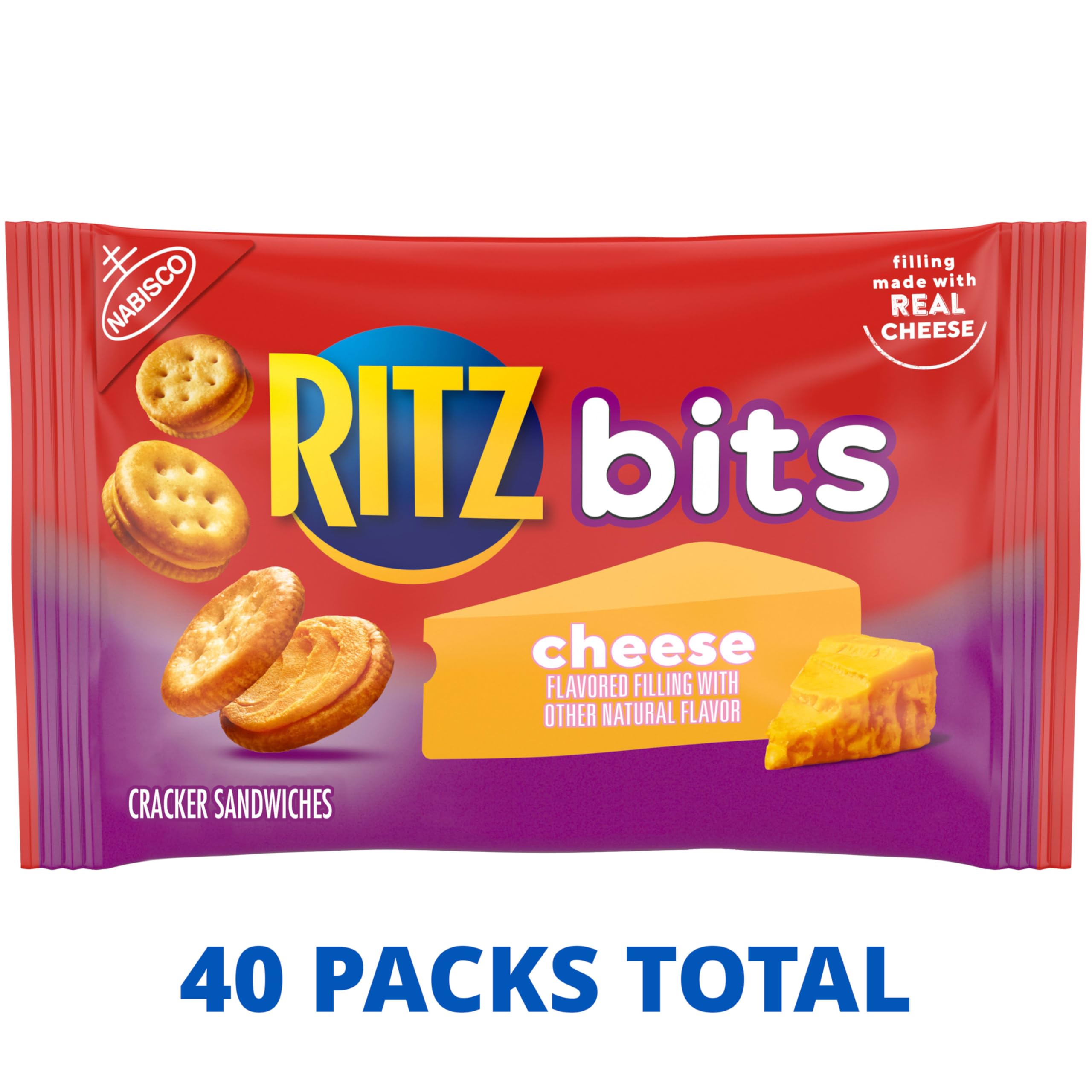 RITZ Bits Cheese Sandwich Crackers, Bulk Lunch Snacks, 40 Snack Packs (4 Boxes) - Image 6