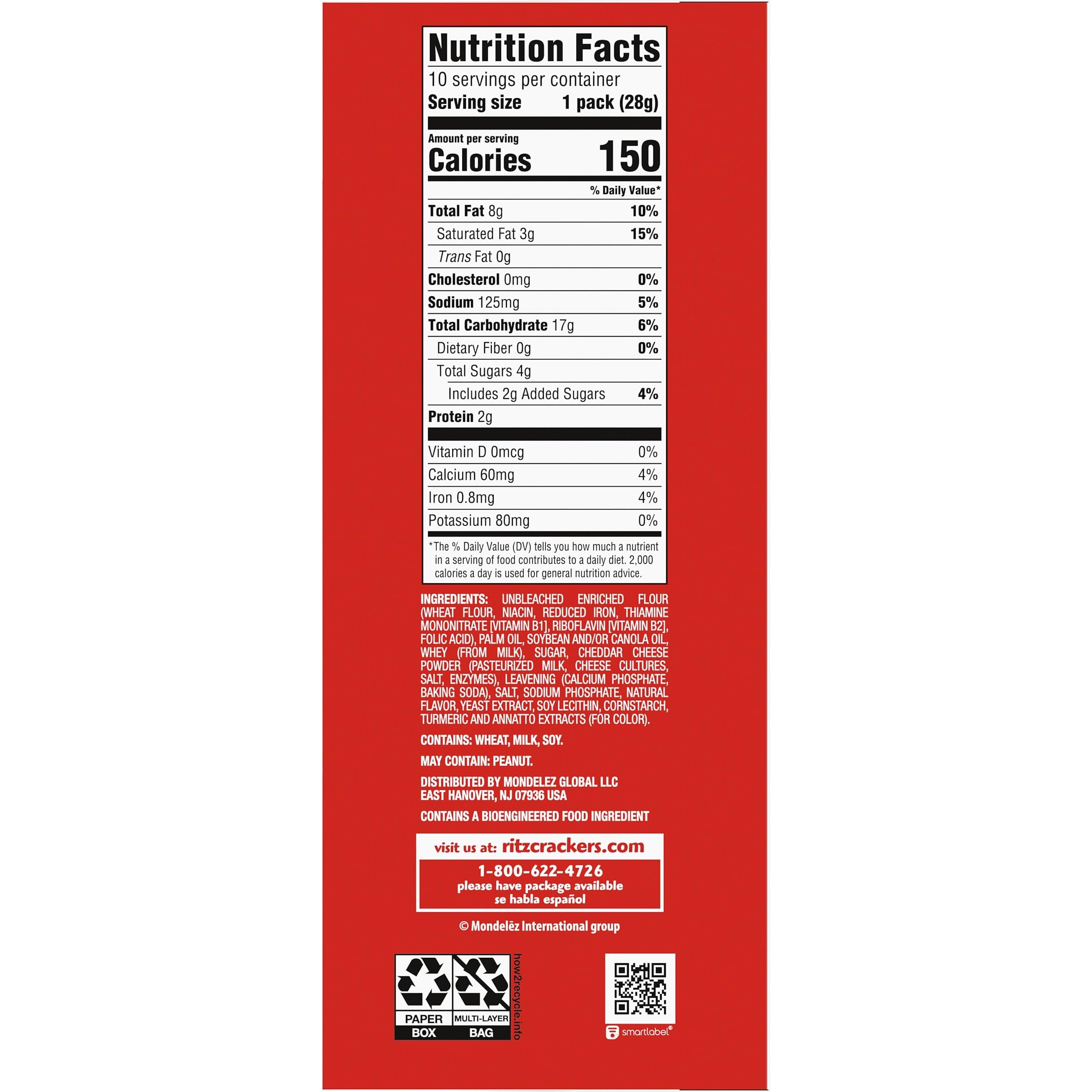 RITZ Bits Cheese Sandwich Crackers, Lunch Snacks, 10 Snack Packs - Image 3