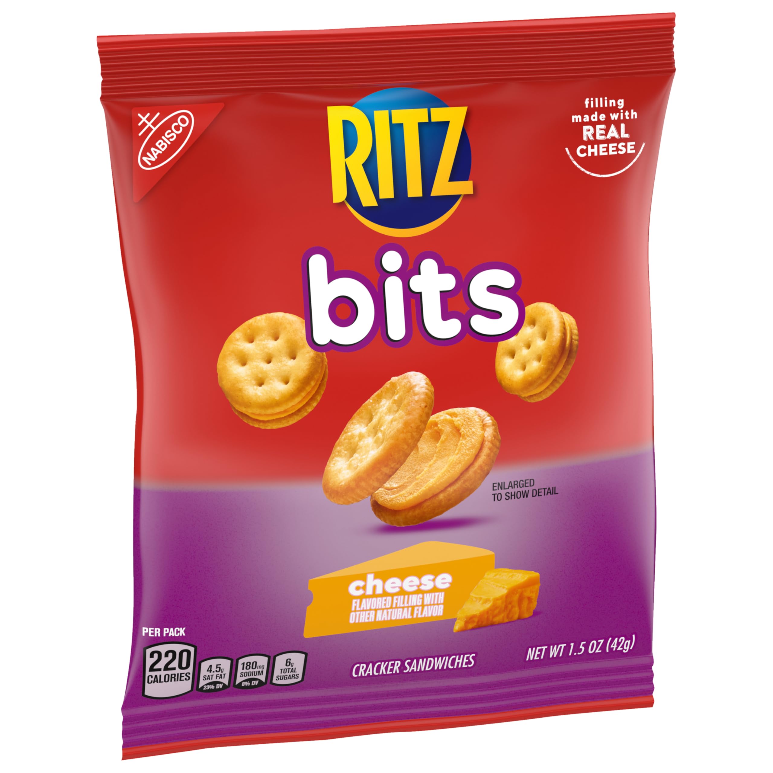 RITZ Bits Cheese Sandwich Crackers, Snacks for Kids and Adults, Bulk Lunch Snacks, 60 - 1.5 oz Packs - Image 15