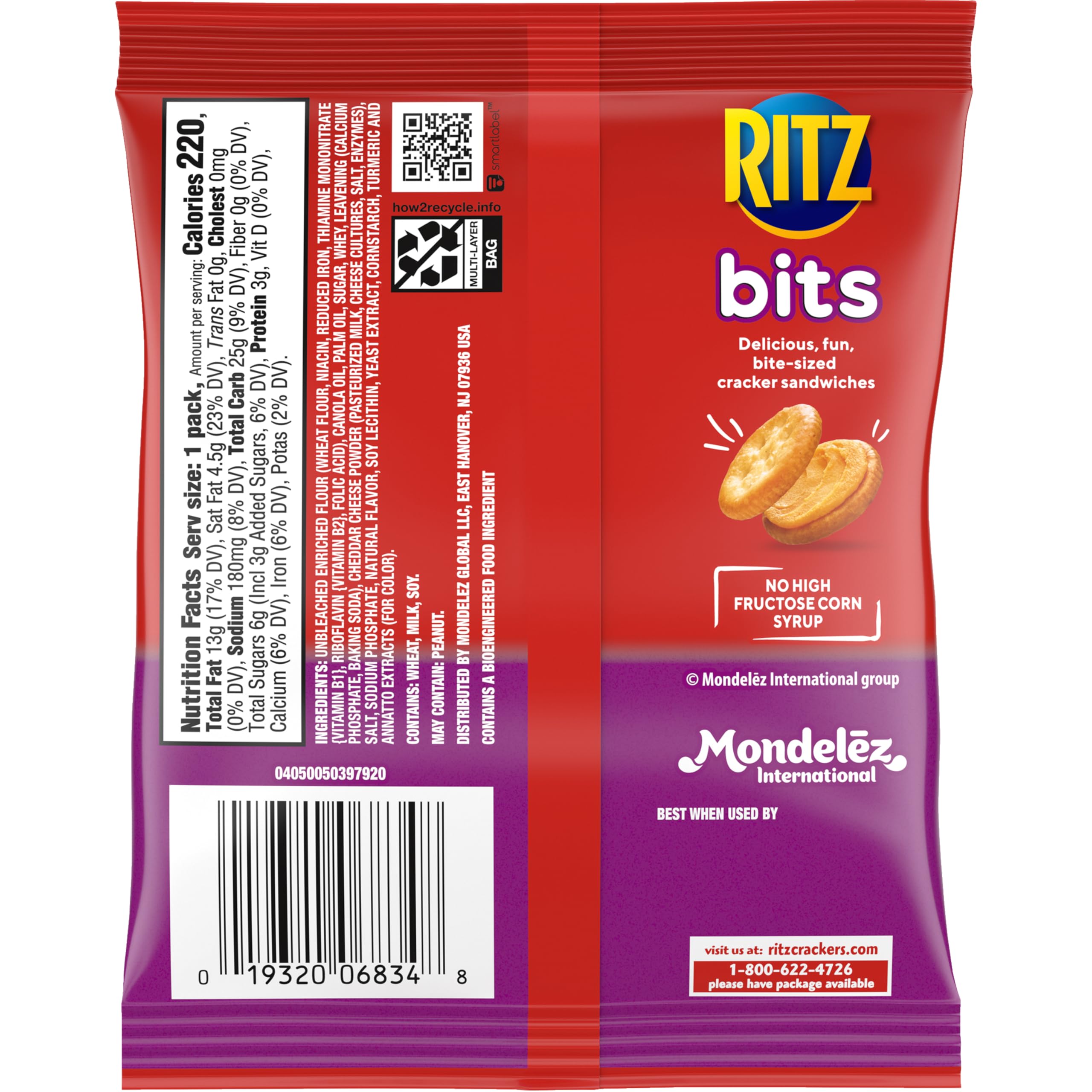 RITZ Bits Cheese Sandwich Crackers, Snacks for Kids and Adults, Bulk Lunch Snacks, 60 - 1.5 oz Packs - Image 17