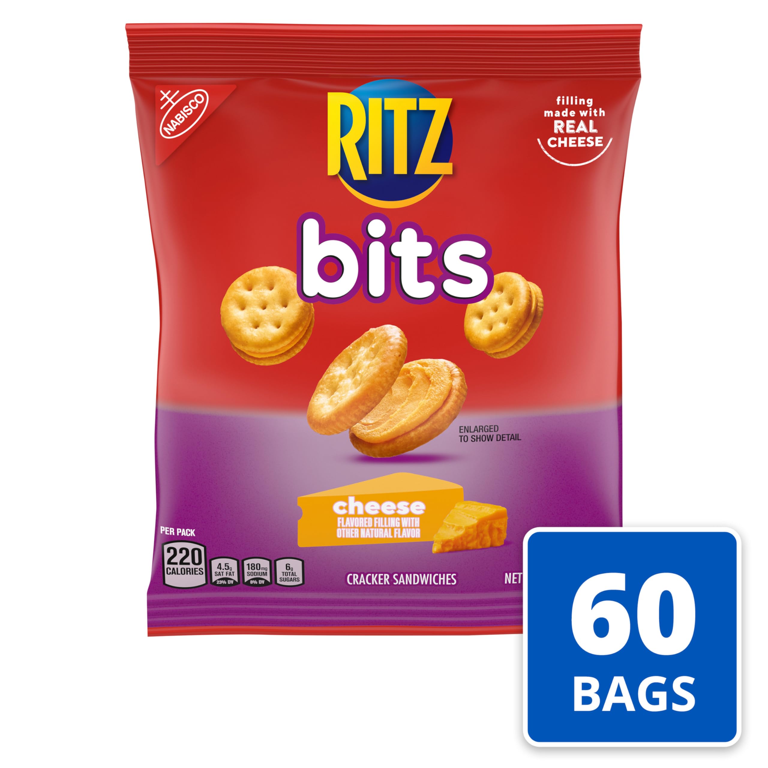 RITZ Bits Cheese Sandwich Crackers, Snacks for Kids and Adults, Bulk Lunch Snacks, 60 - 1.5 oz Packs - Image 4