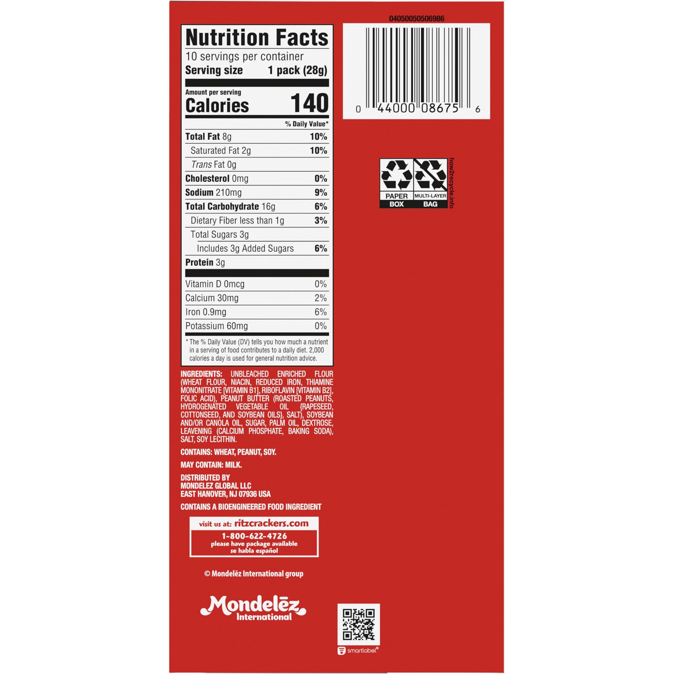 RITZ Bits Peanut Butter Sandwich Crackers, Bulk Lunch Snacks, 40 Snack Packs (4 Boxes) - Image 3