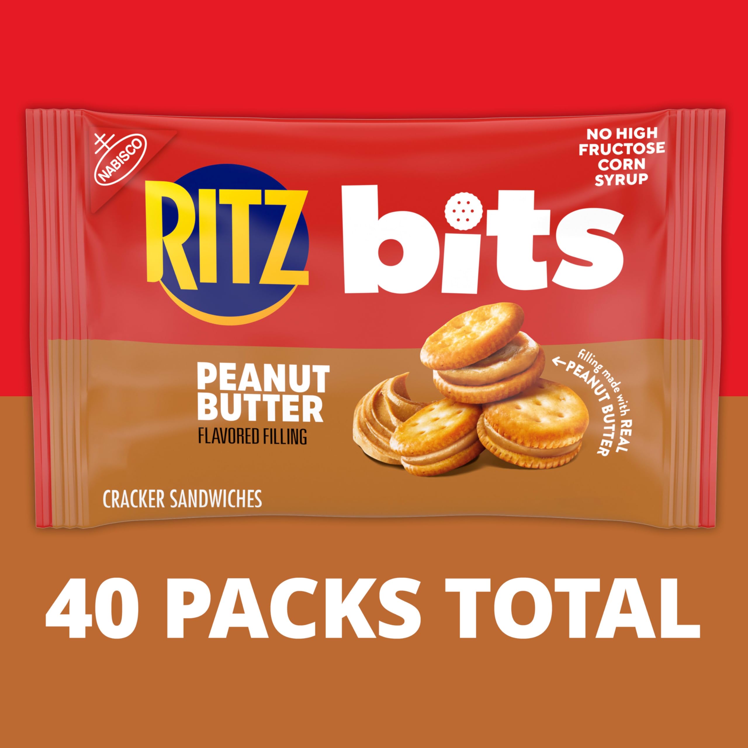 RITZ Bits Peanut Butter Sandwich Crackers, Bulk Lunch Snacks, 40 Snack Packs (4 Boxes) - Image 5