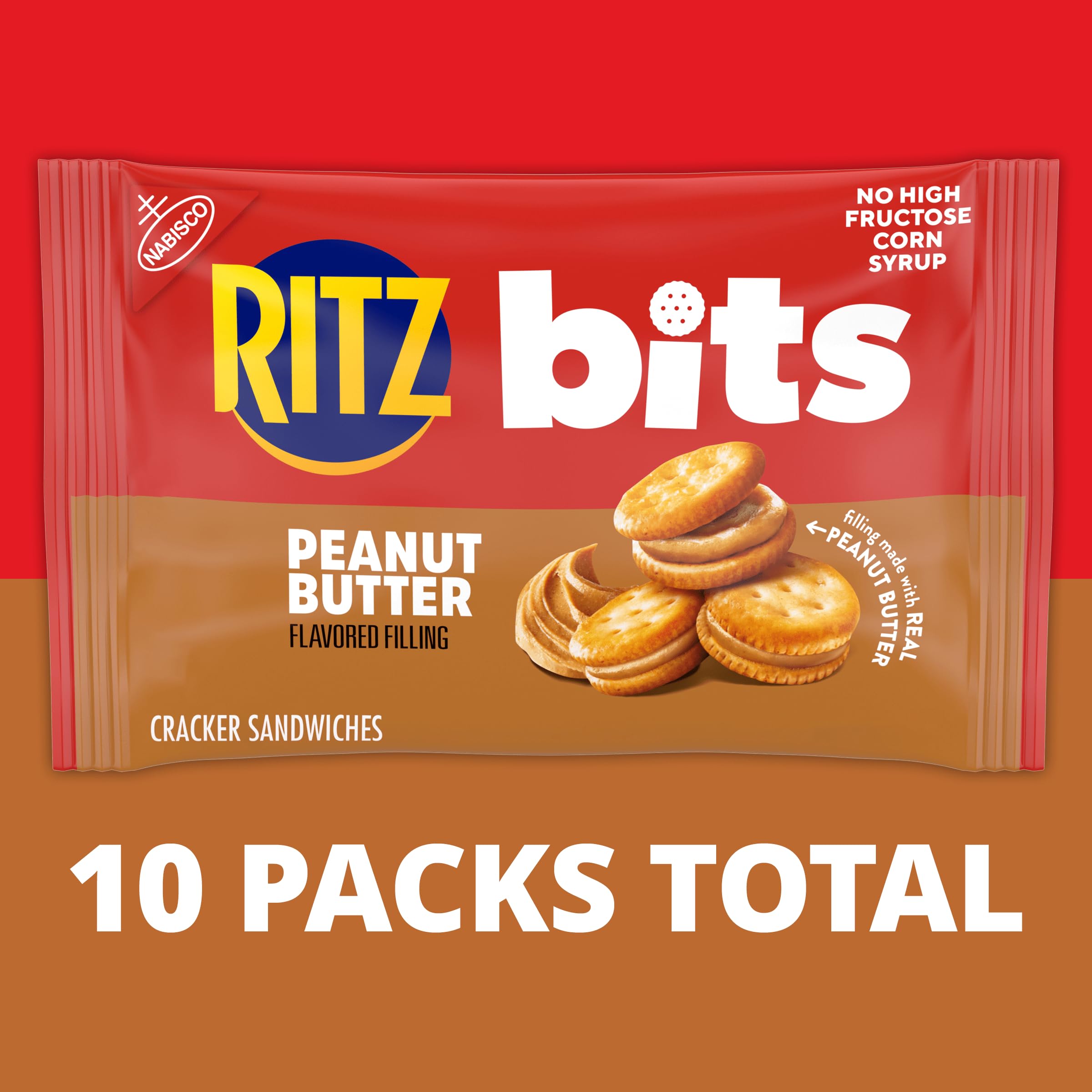 RITZ Bits Peanut Butter Sandwich Crackers, Lunch Snacks, 10 Snack Packs - Image 4
