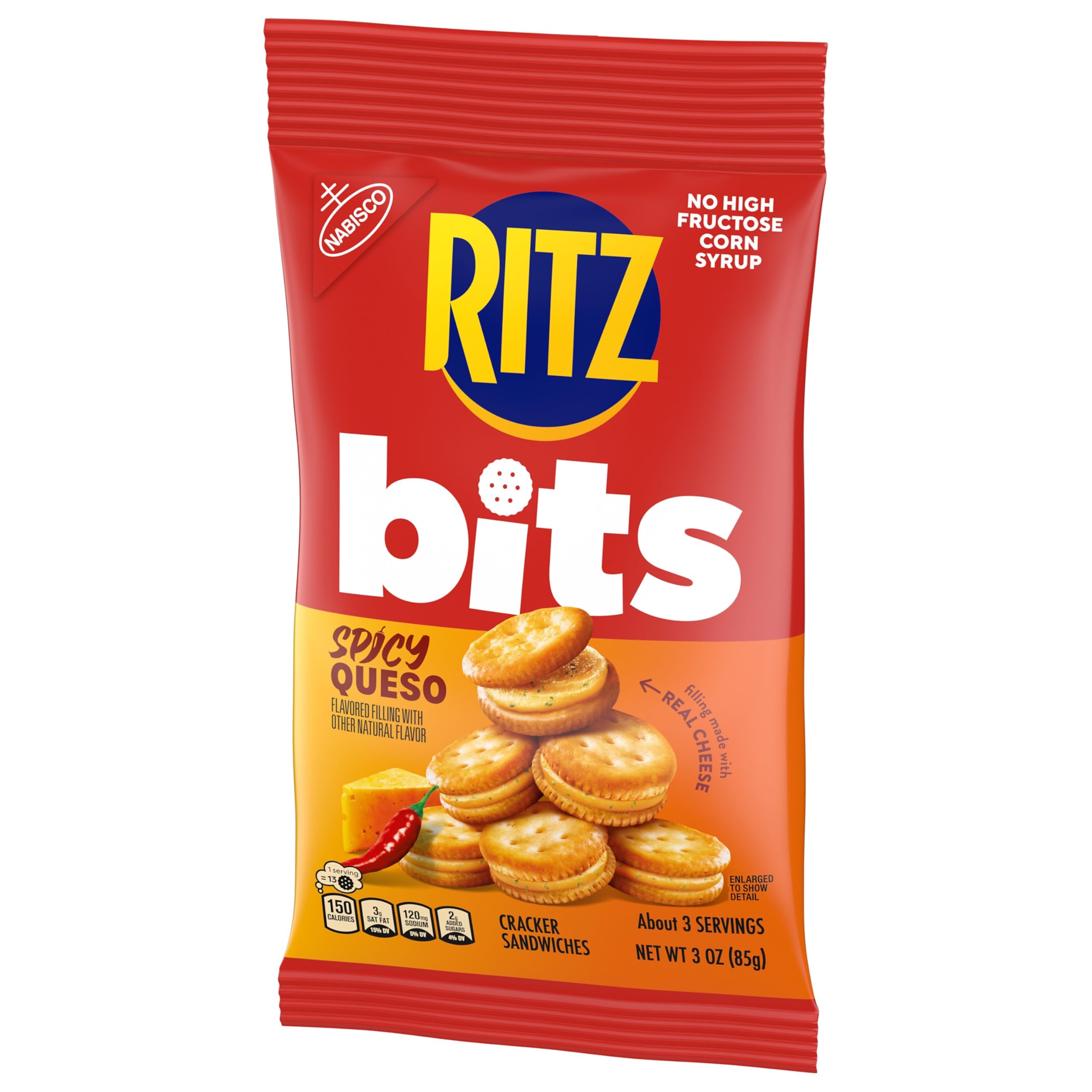 RITZ Bits Spicy Queso Cheese Sandwich Crackers, Snacks for Kids and Adults, Lunch Snacks, 12-3 oz Bags - Image 14