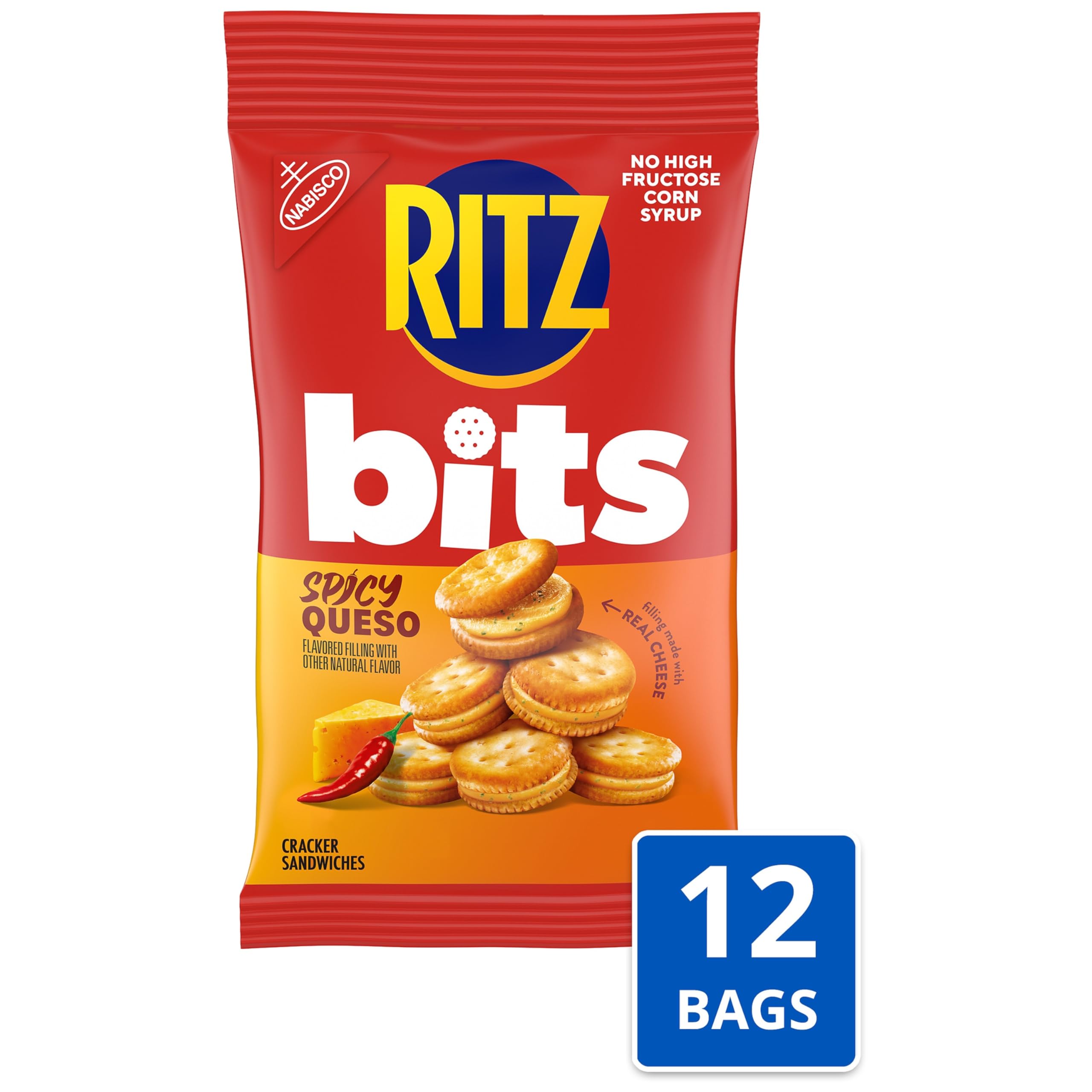 RITZ Bits Spicy Queso Cheese Sandwich Crackers, Snacks for Kids and Adults, Lunch Snacks, 12-3 oz Bags - Image 4