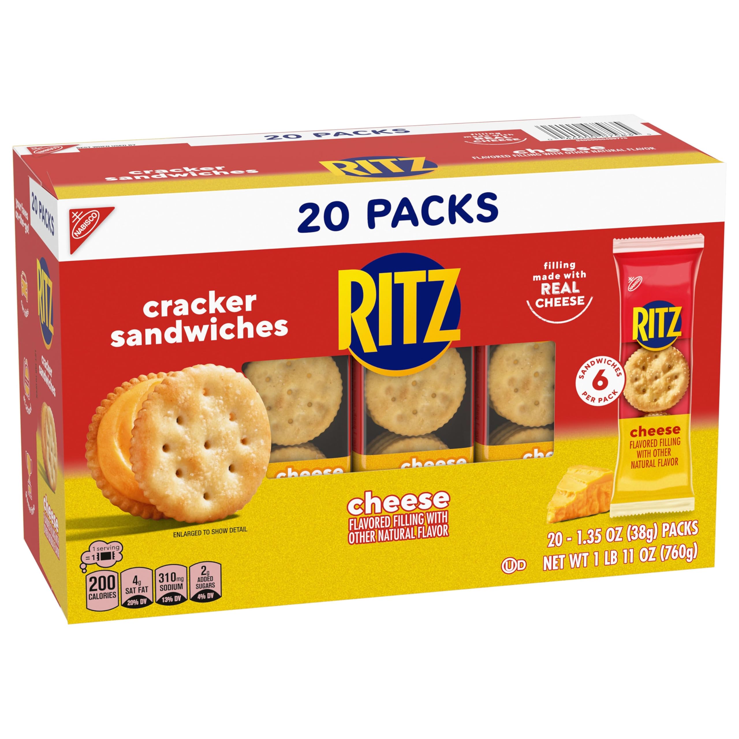 RITZ Cheese Sandwich Crackers, Lunch Snacks, 20 Snack Packs (6 Crackers Per Pack) - Image 13
