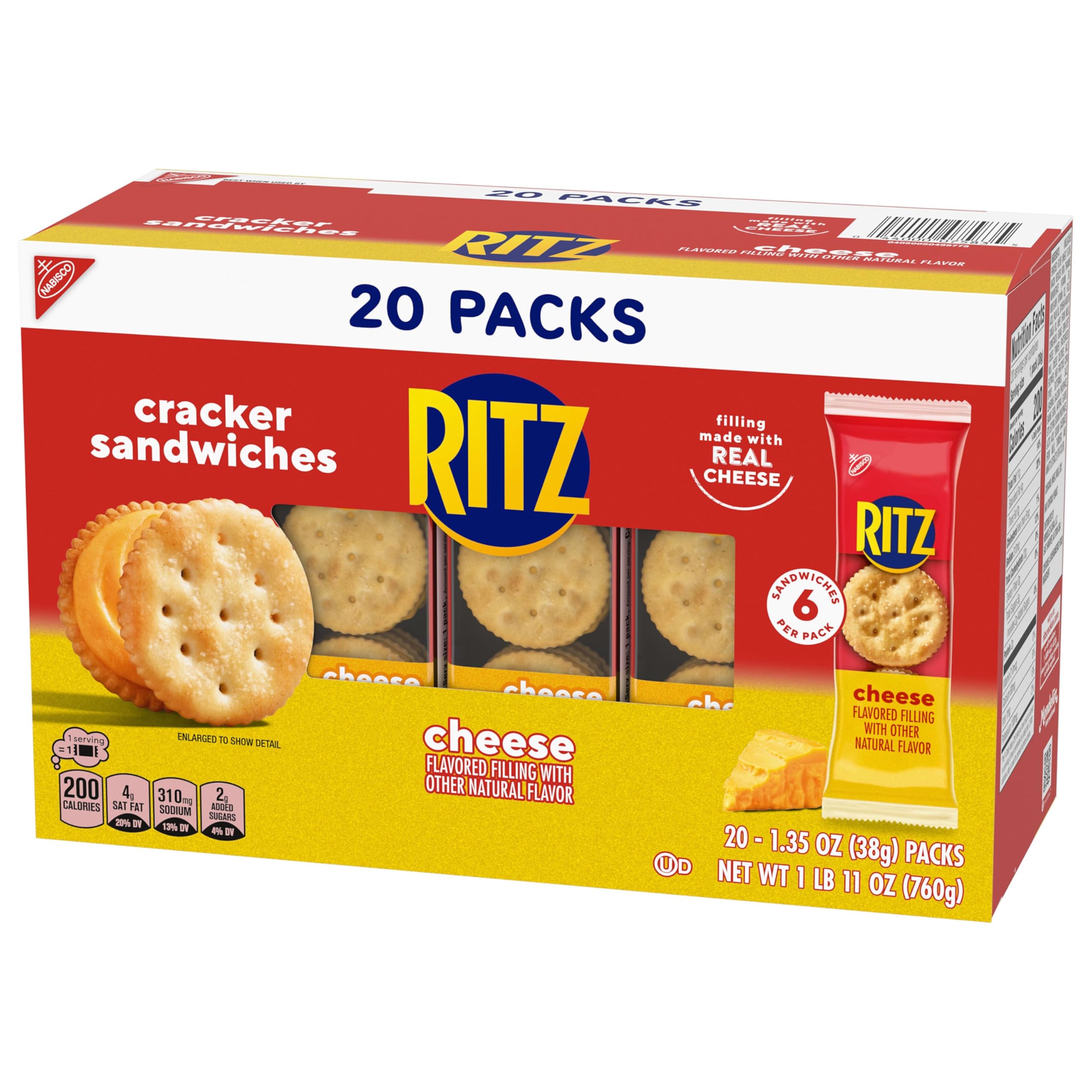 RITZ Cheese Sandwich Crackers, Lunch Snacks, 20 Snack Packs (6 Crackers Per Pack) - Image 14