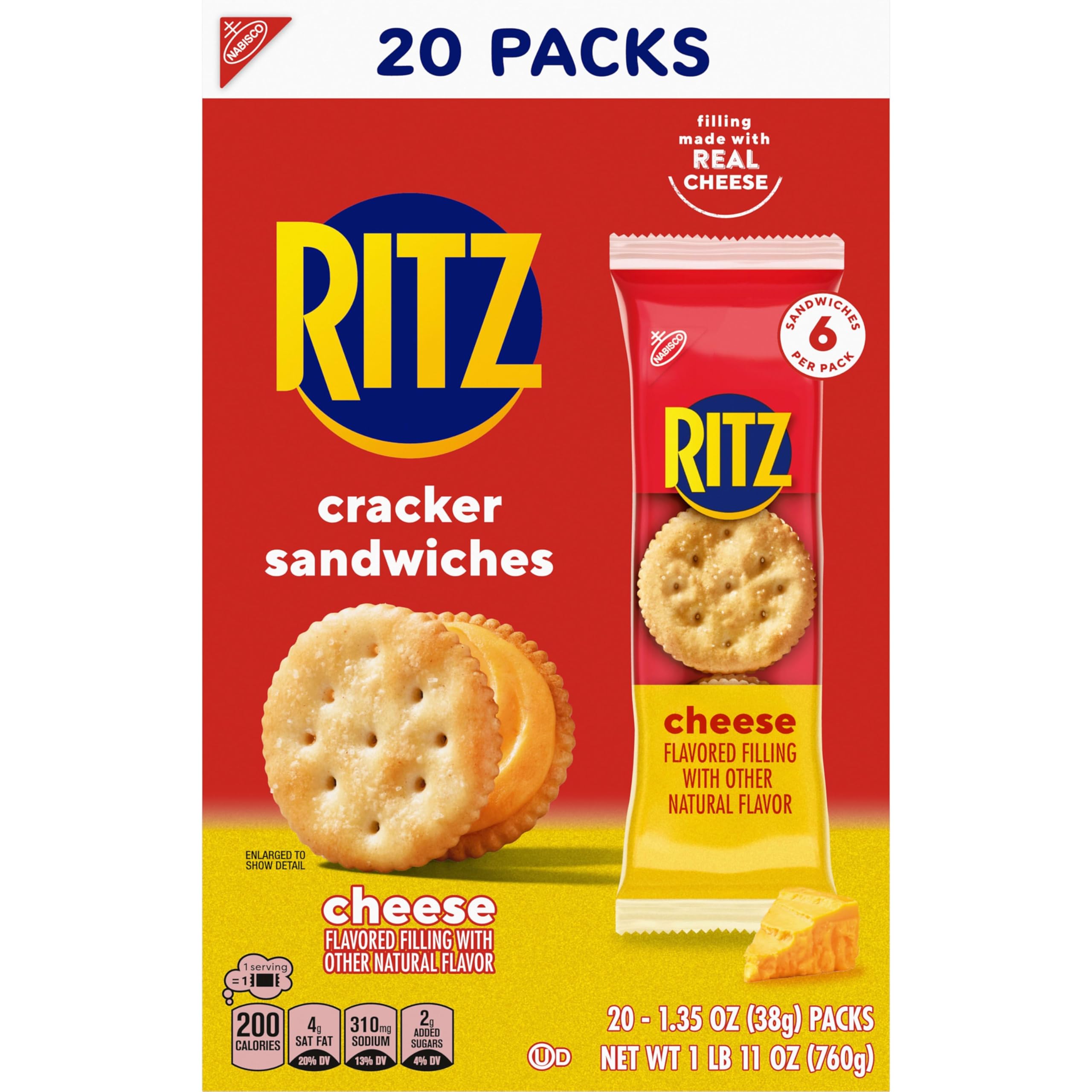 RITZ Cheese Sandwich Crackers, Lunch Snacks, 20 Snack Packs (6 Crackers Per Pack) - Image 15