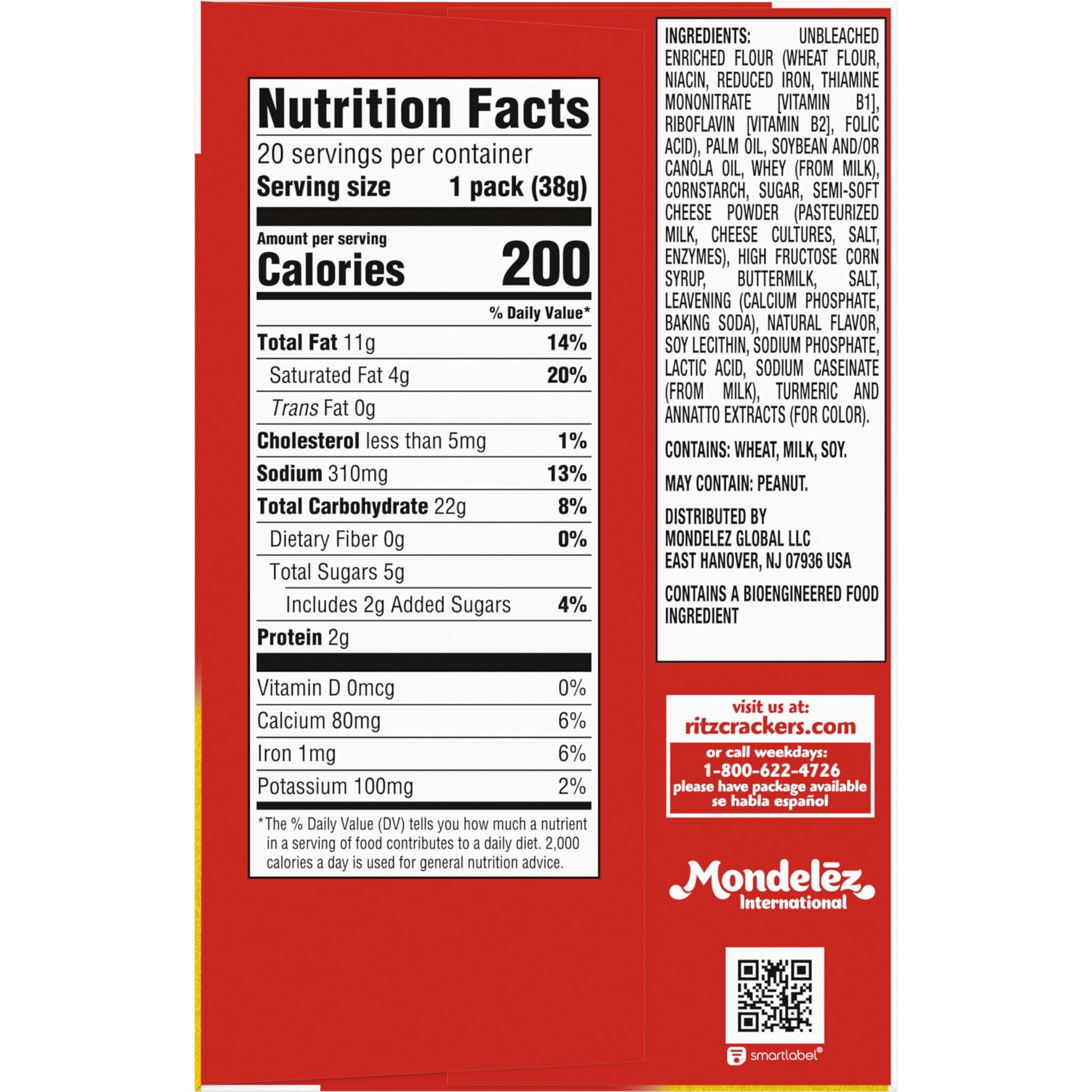 RITZ Cheese Sandwich Crackers, Lunch Snacks, 20 Snack Packs (6 Crackers Per Pack) - Image 3