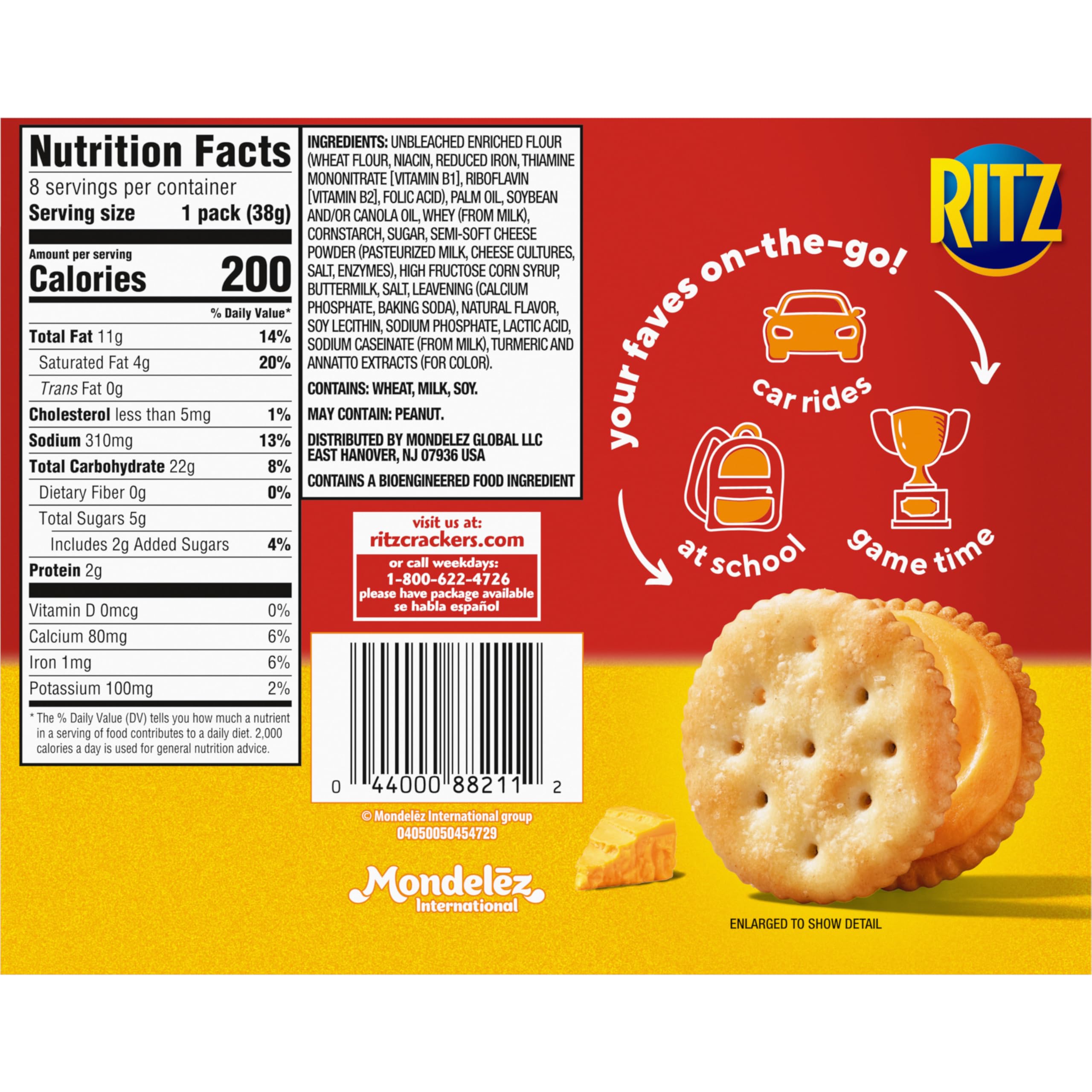 RITZ Cheese Sandwich Crackers, Lunch Snacks, 48 Snack Packs (6 Boxes, 6 Crackers Per Pack) - Image 3