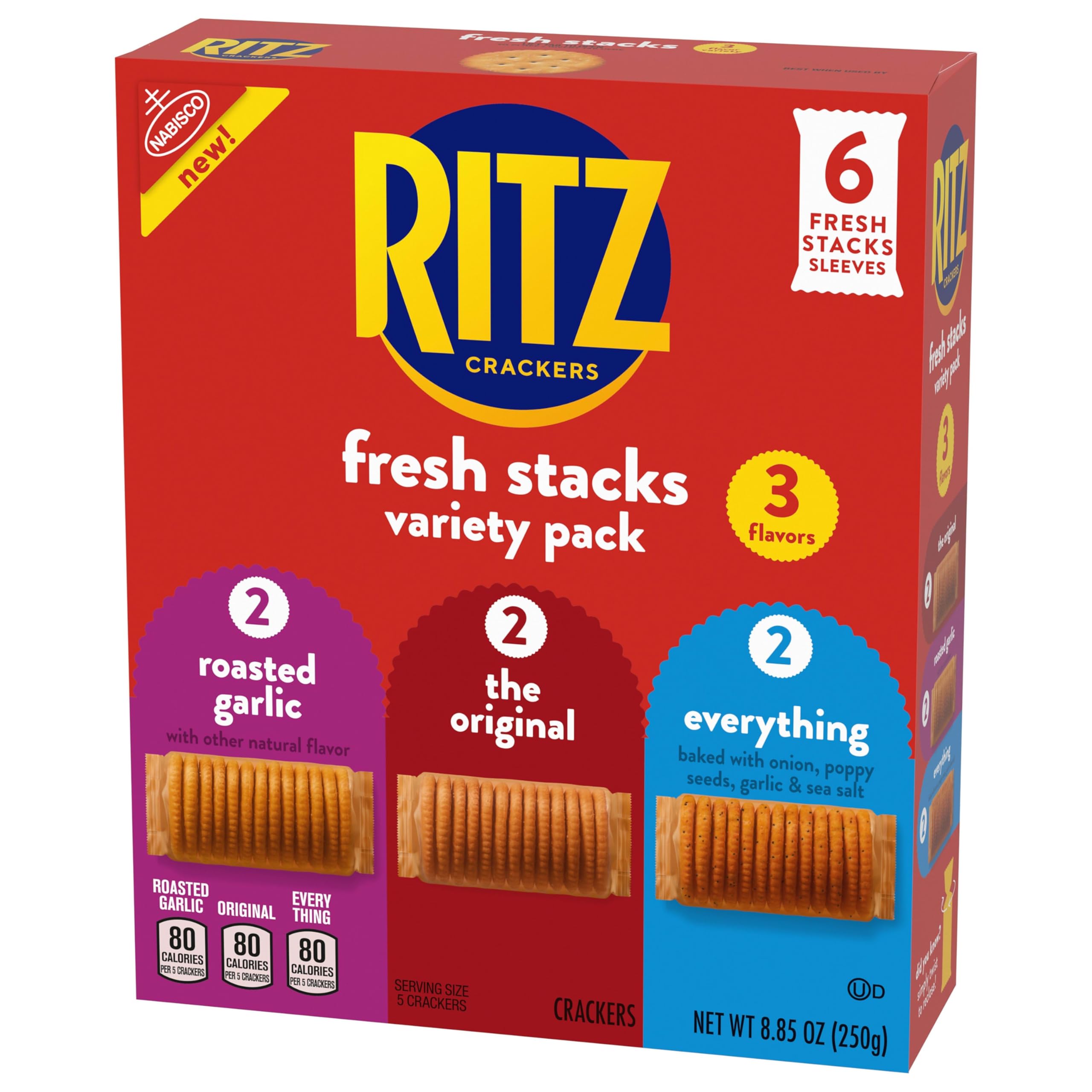 RITZ Fresh Stacks Original, Everything, and Garlic Butter Crackers Variety Pack, Travel Snacks, 8.85 oz (6 Multi Snack Packs) - Image 15
