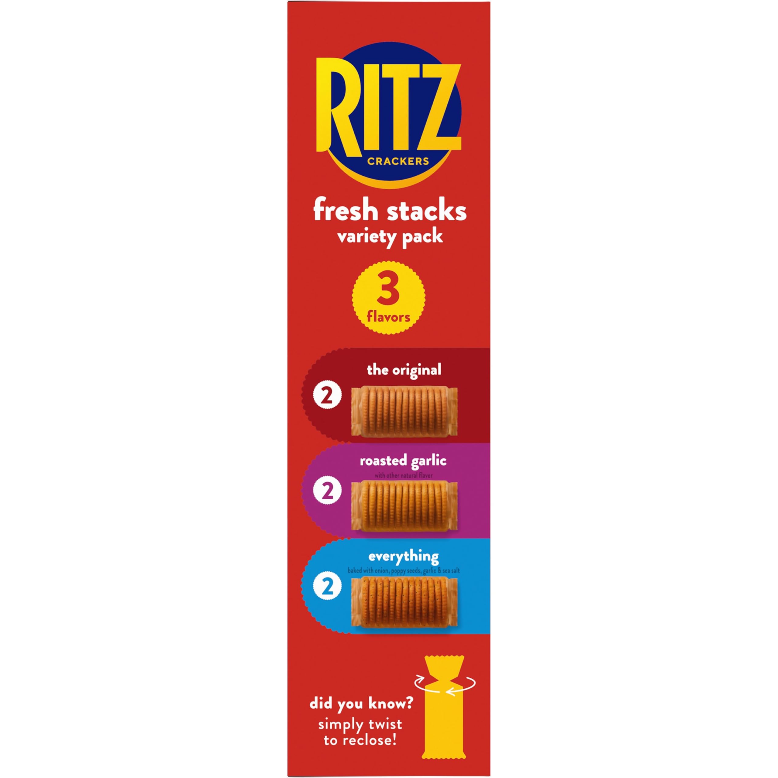 RITZ Fresh Stacks Original, Everything, and Garlic Butter Crackers Variety Pack, Travel Snacks, 8.85 oz (6 Multi Snack Packs) - Image 17