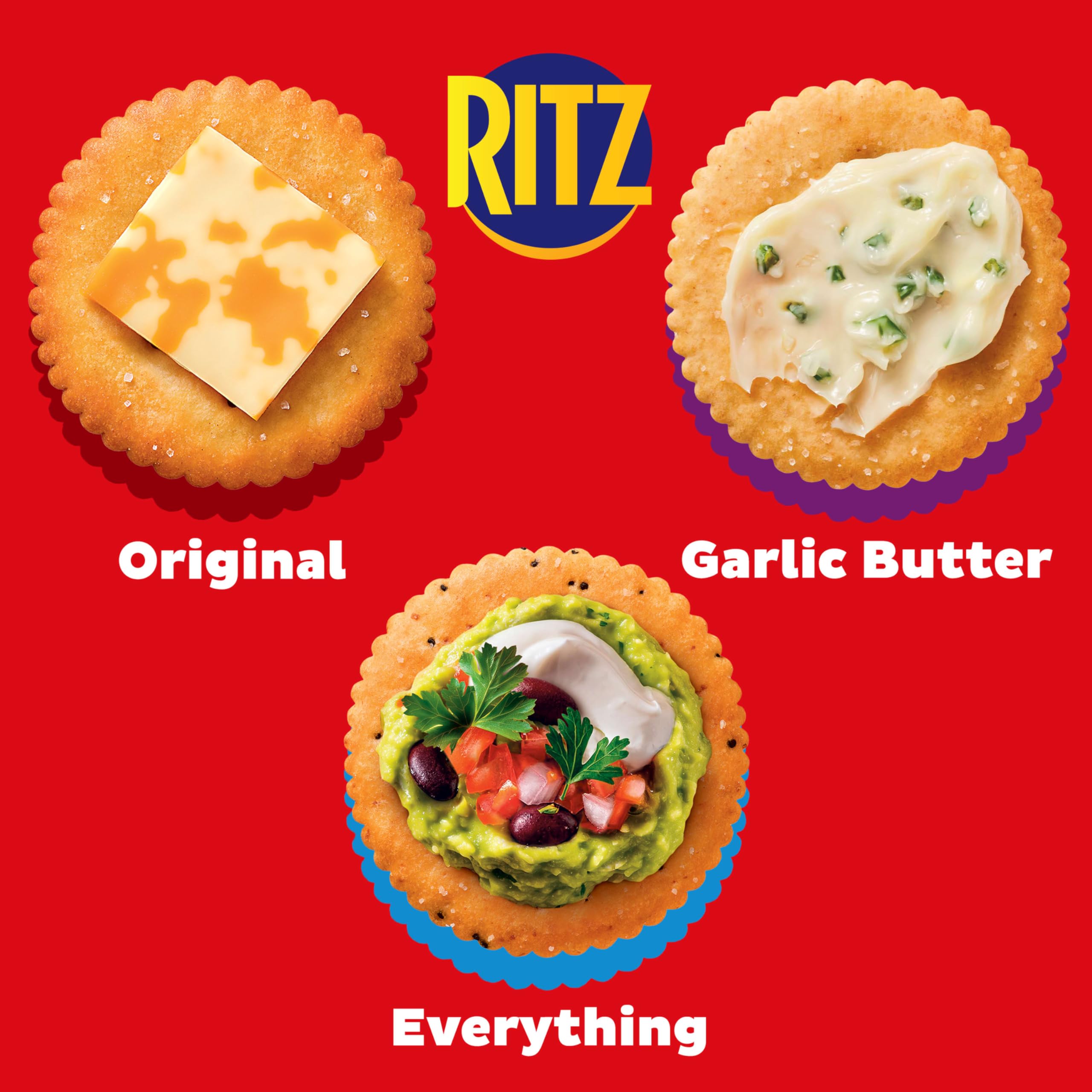 RITZ Fresh Stacks Original, Everything, and Garlic Butter Crackers Variety Pack, Travel Snacks, 8.85 oz (6 Multi Snack Packs) - Image 5