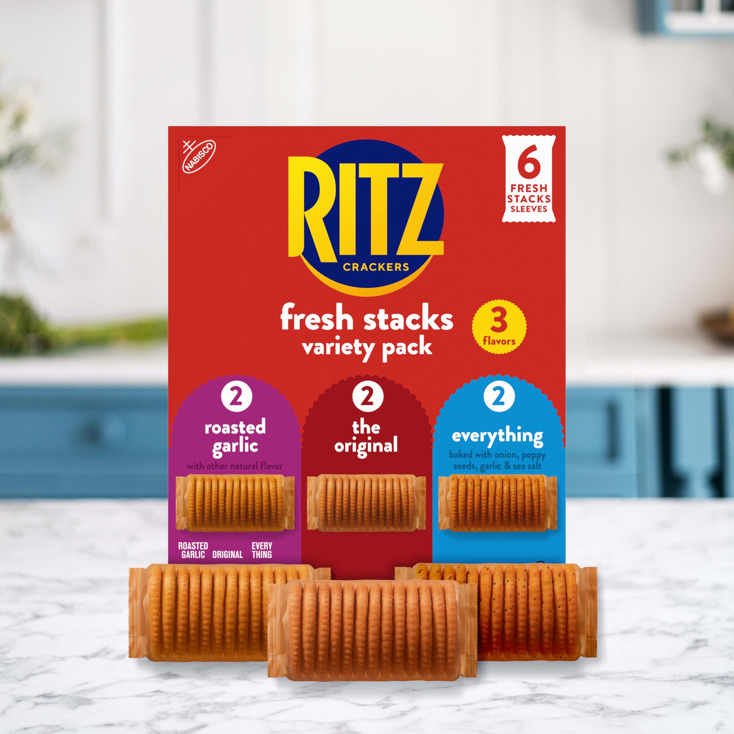 RITZ Fresh Stacks Original, Everything, and Garlic Butter Crackers Variety Pack, Travel Snacks, 8.85 oz (6 Multi Snack Packs) - Image 7