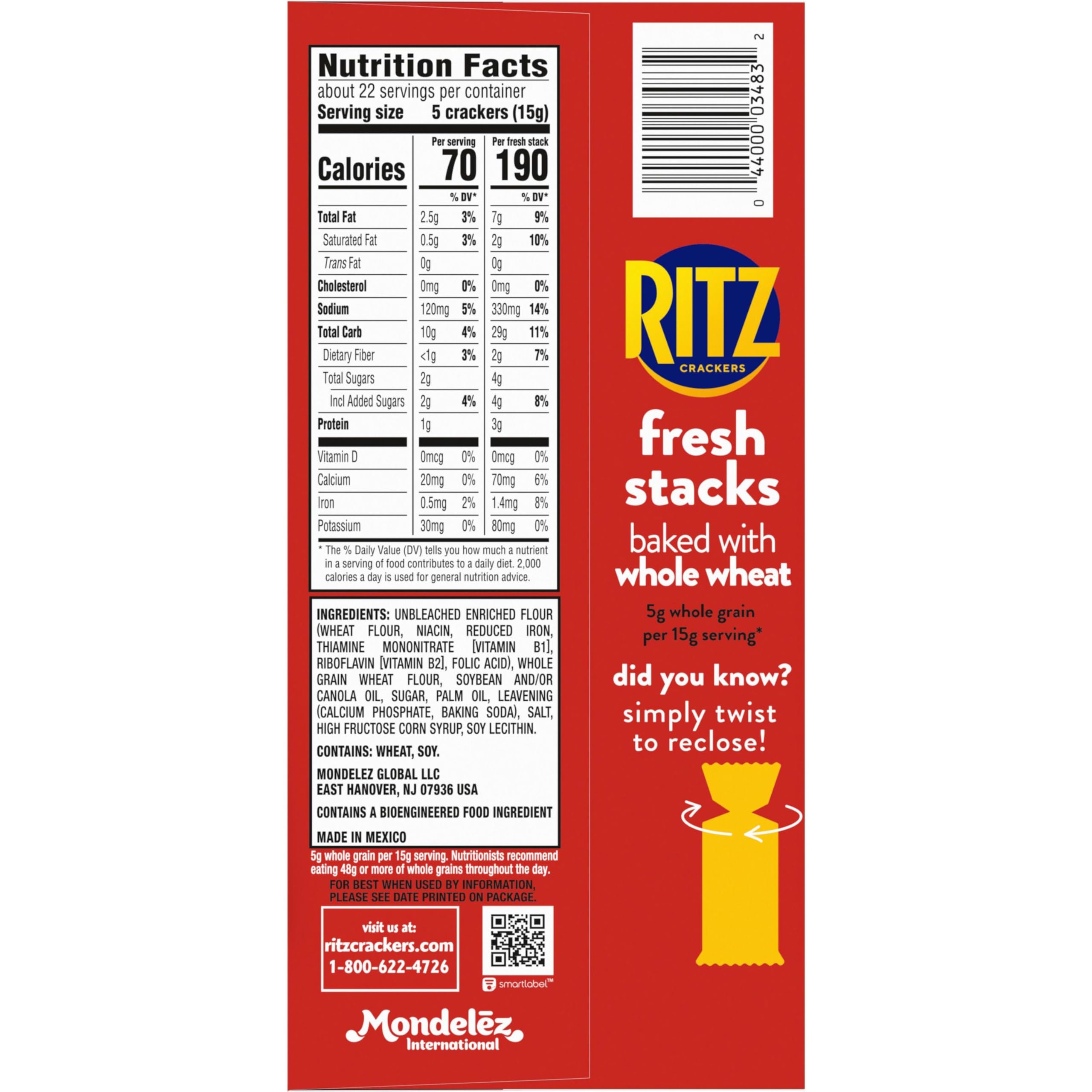 RITZ Fresh Stacks Whole Wheat Crackers, Bulk Travel Snacks, 6 Boxes (48 Multi Snack Packs) - Image 3