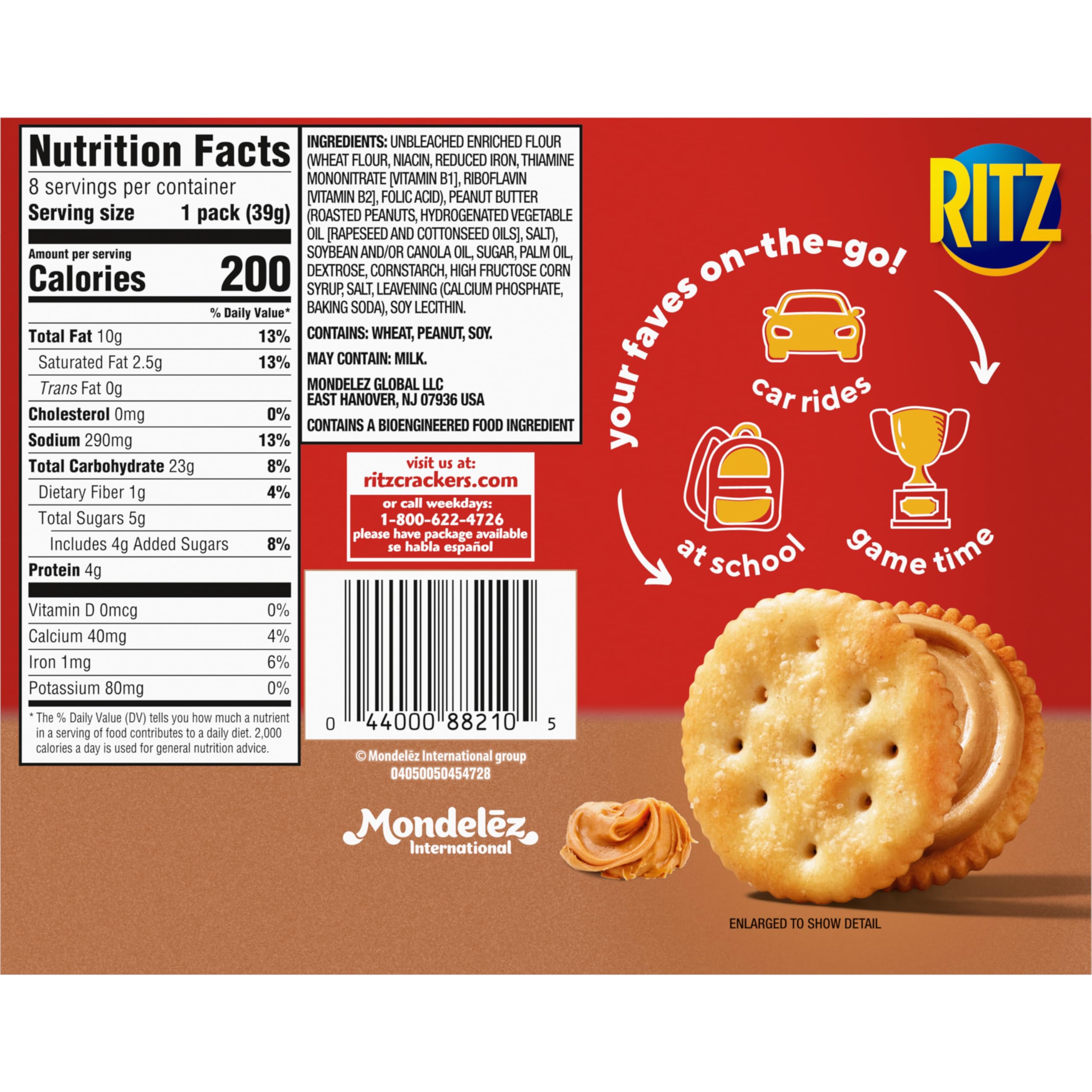 RITZ Peanut Butter Sandwich Crackers, Lunch Snacks, 112 Snack Packs (14 Boxes, 6 Crackers Per Pack) - Image 3