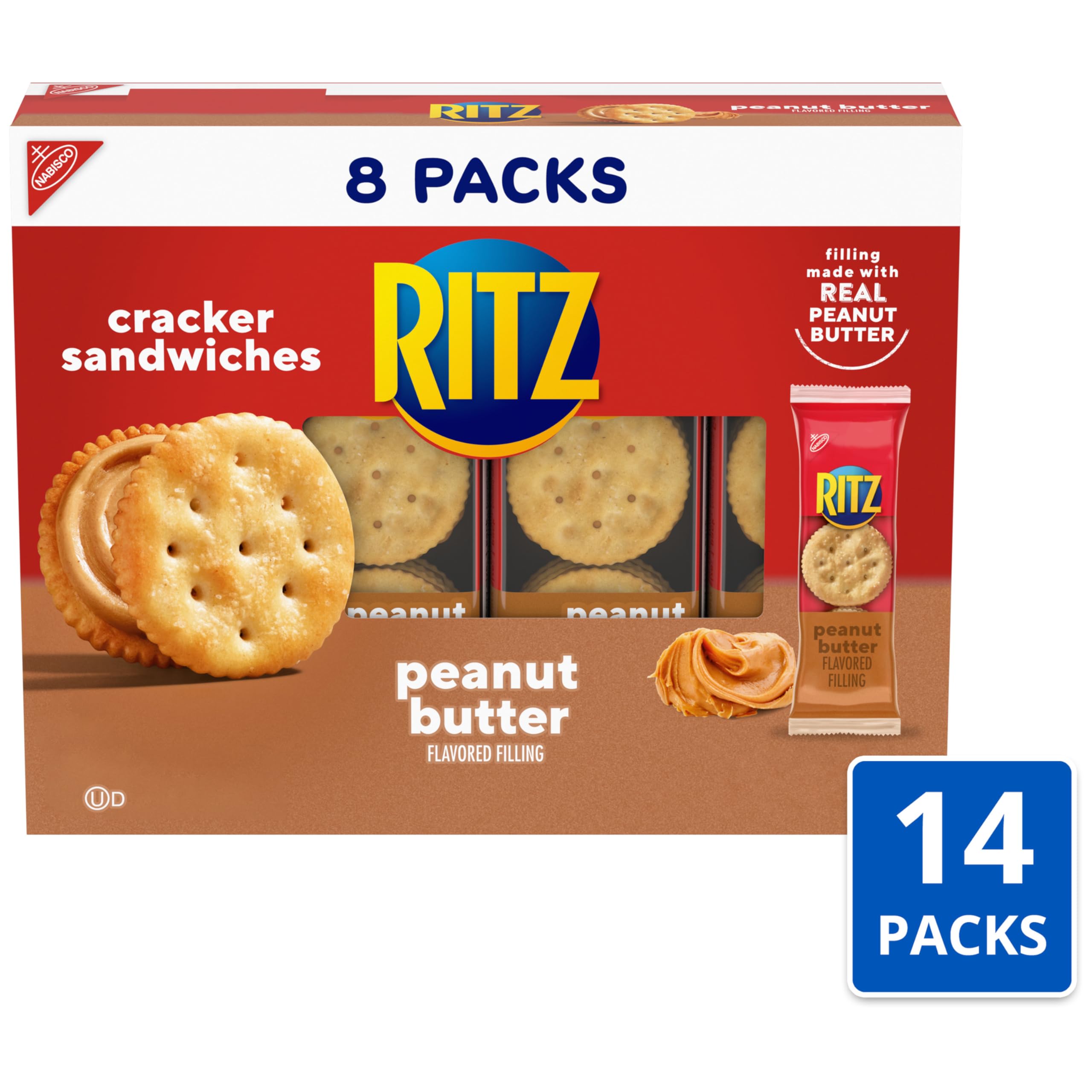 RITZ Peanut Butter Sandwich Crackers, Lunch Snacks, 112 Snack Packs (14 Boxes, 6 Crackers Per Pack) - Image 4