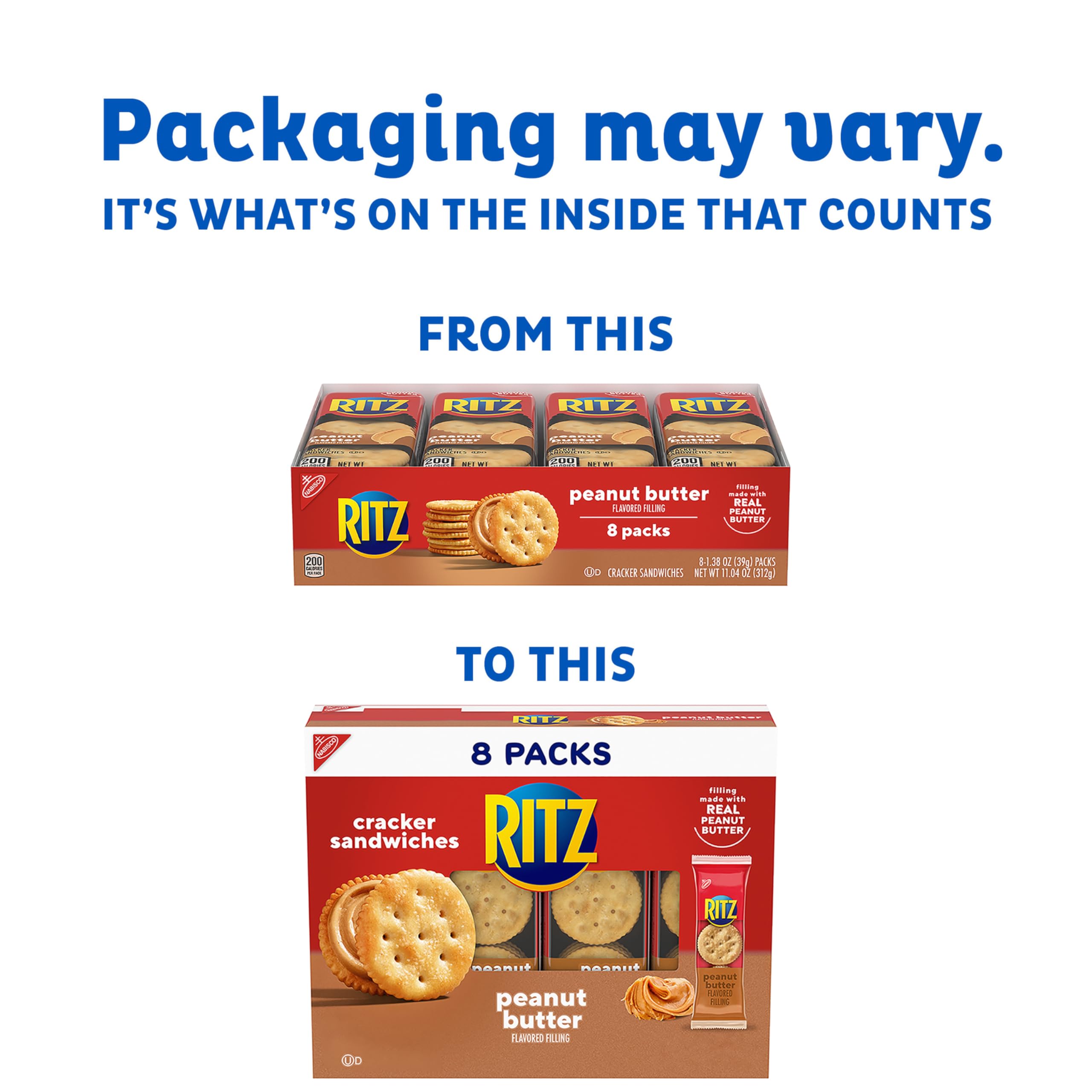 RITZ Peanut Butter Sandwich Crackers, Lunch Snacks, 112 Snack Packs (14 Boxes, 6 Crackers Per Pack) - Image 5