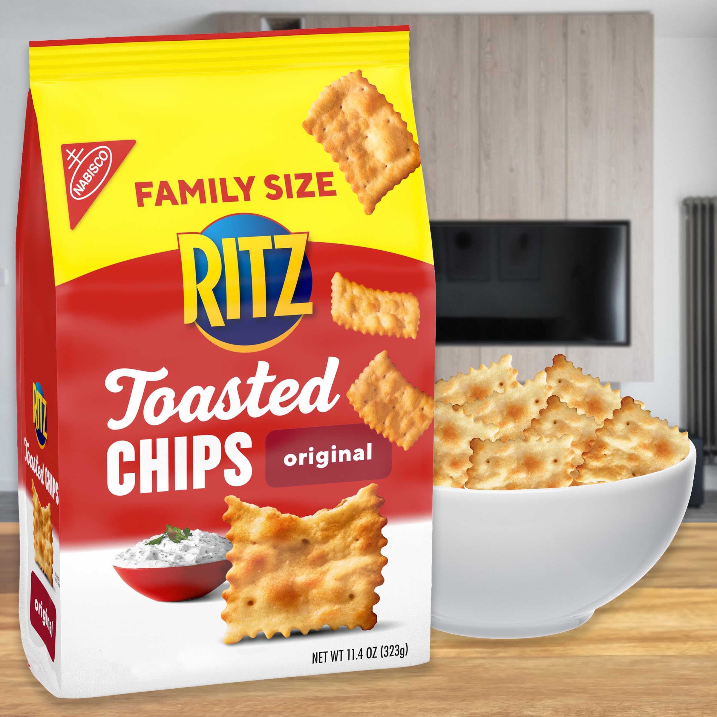 RITZ Toasted Chips Original Crackers, Party Snacks, Family Size, 11.4 oz - Image 6