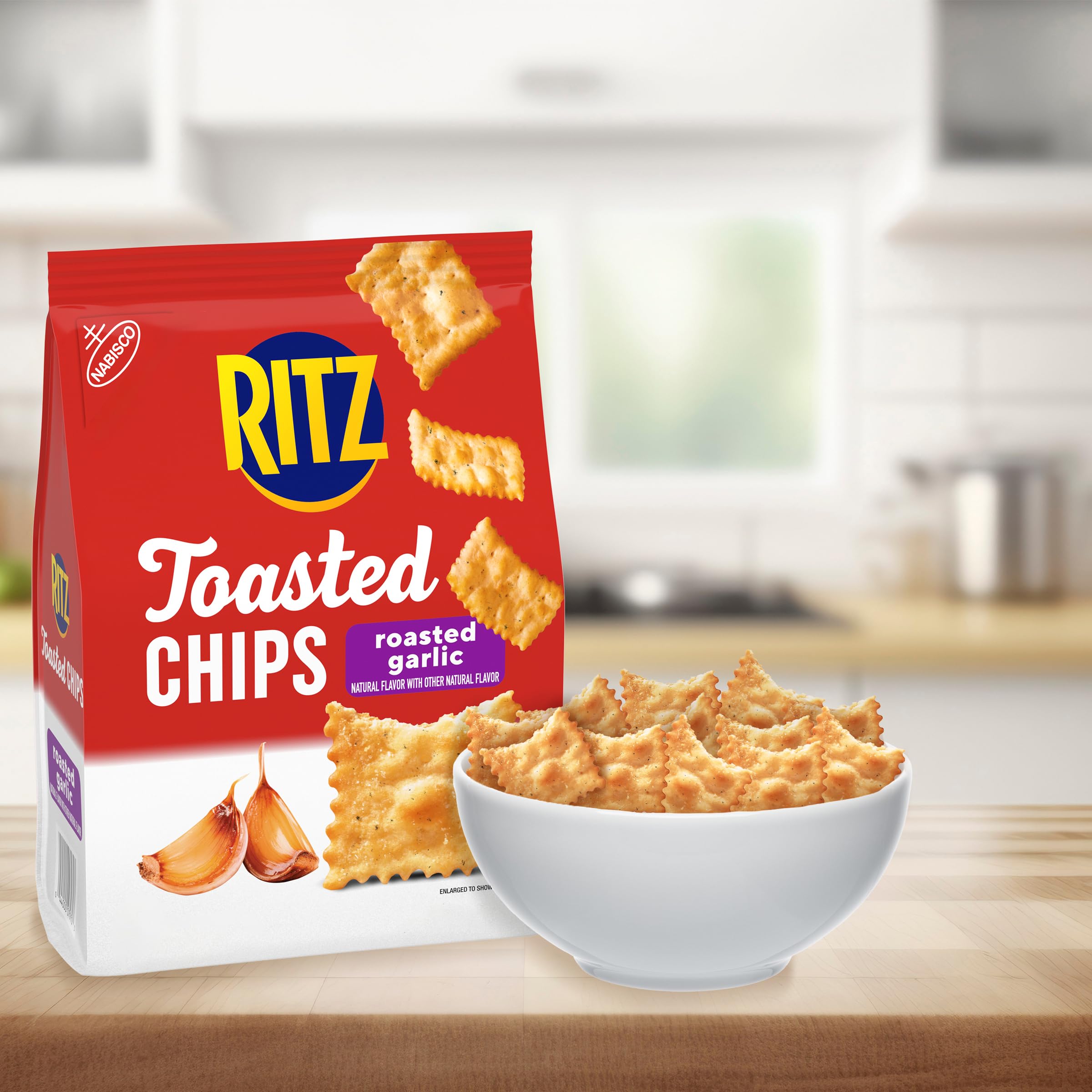 RITZ Toasted Chips Roasted Garlic Crackers, Party Snacks, 8.1 oz - Image 5