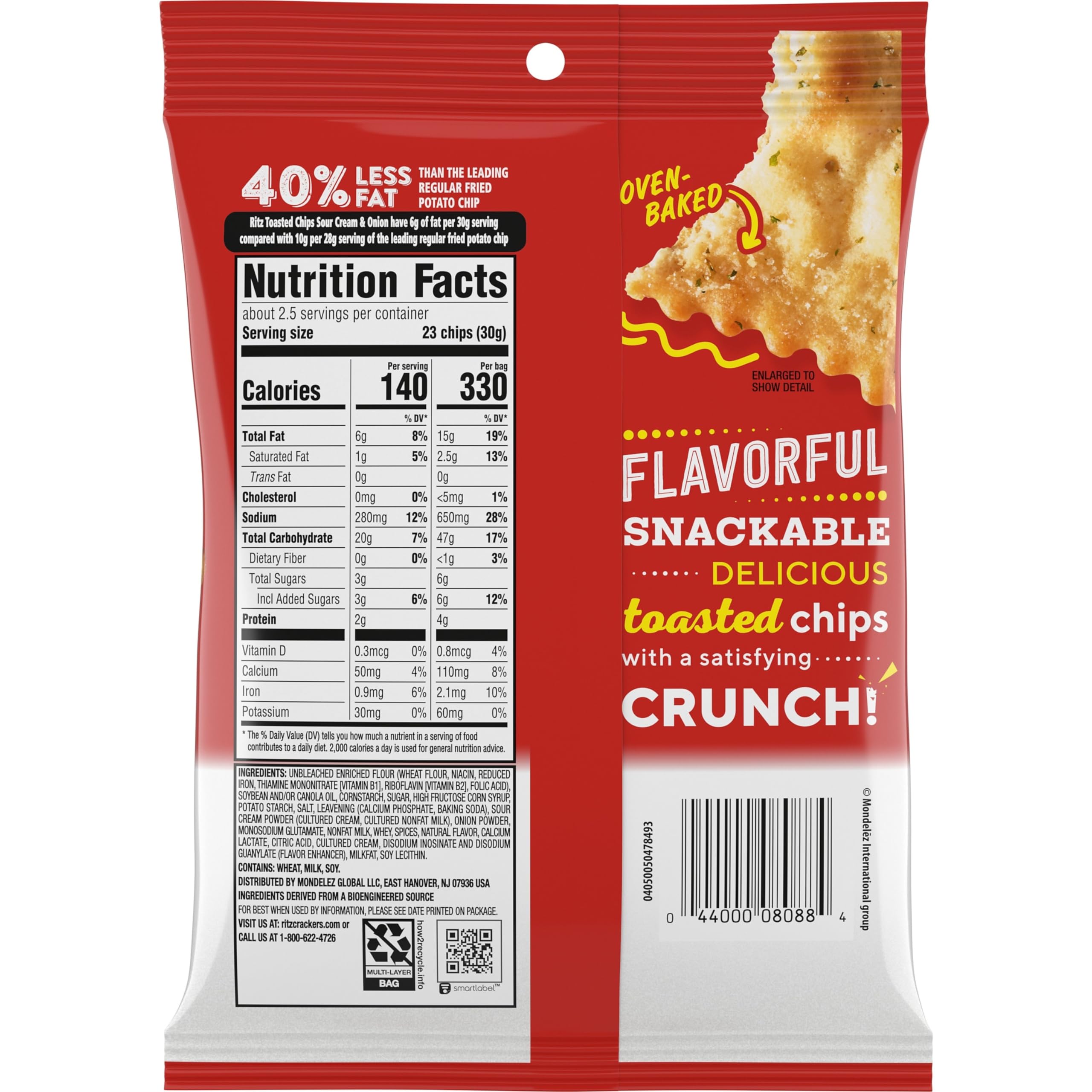 RITZ Toasted Chips Sour Cream and Onion Crackers, Bulk Individual Snacks, 12 Snack Packs - Image 3