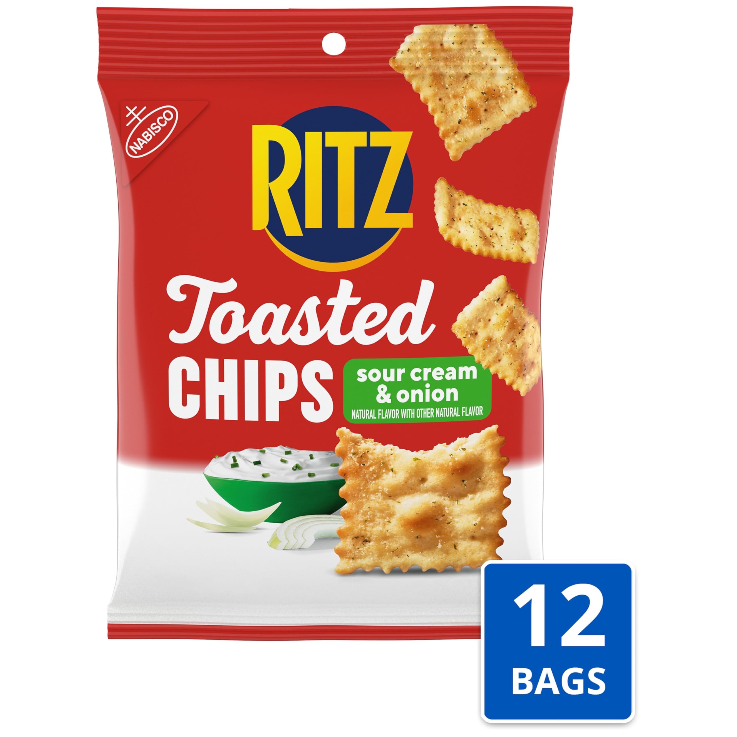 RITZ Toasted Chips Sour Cream and Onion Crackers, Bulk Individual Snacks, 12 Snack Packs - Image 4