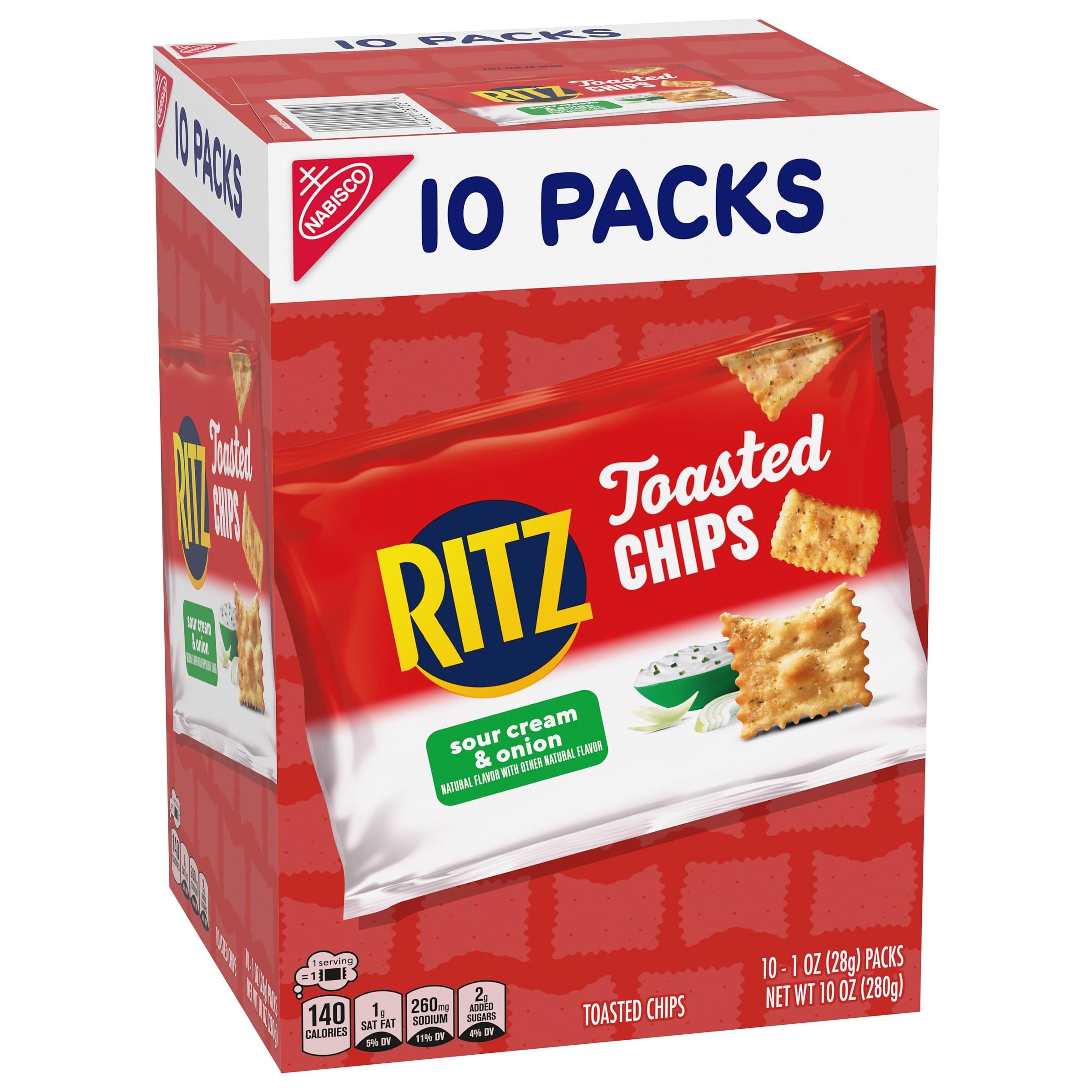 RITZ Toasted Chips Sour Cream and Onion Crackers, Lunch Snacks, 10-1.0 oz Snack Packs - Image 12