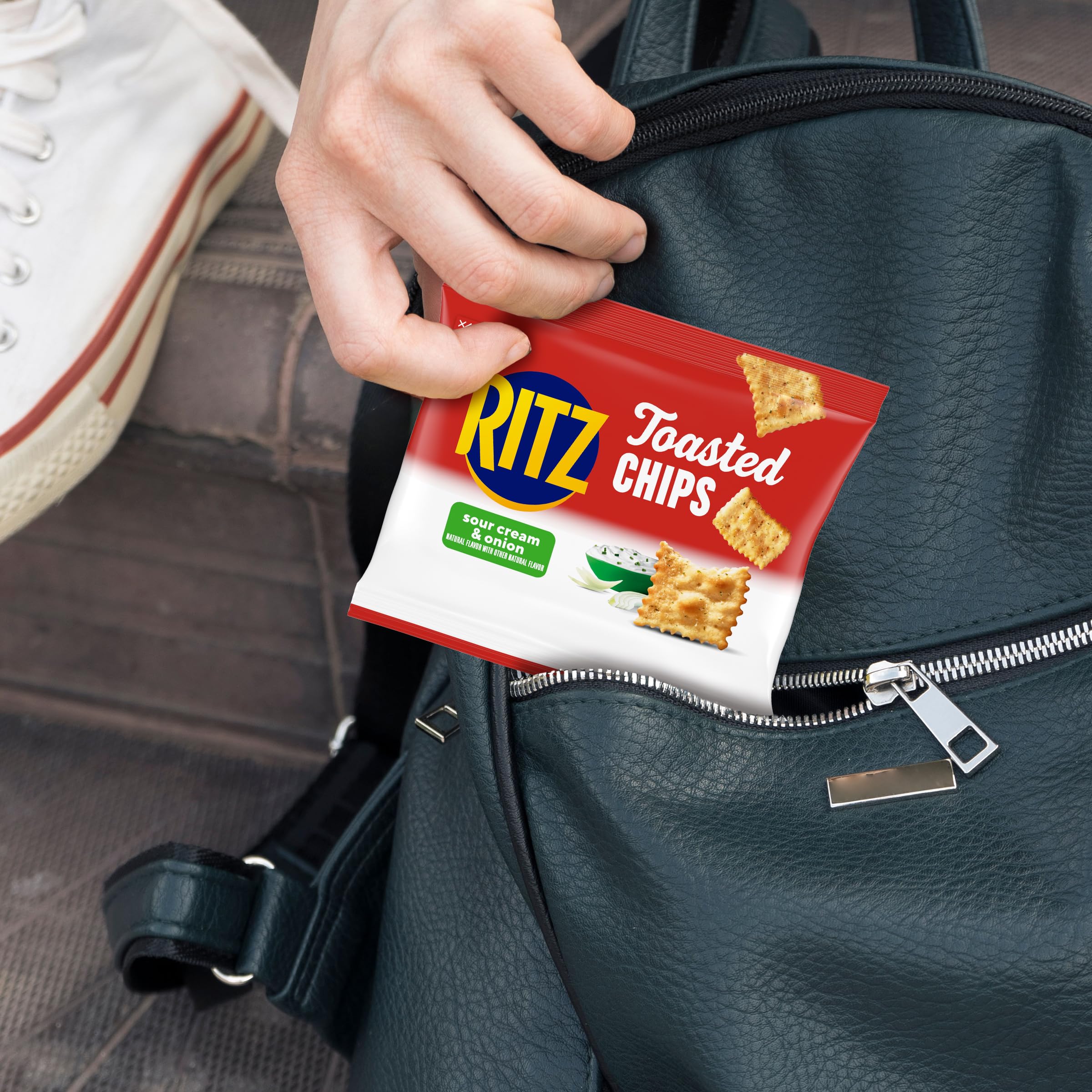 RITZ Toasted Chips Sour Cream and Onion Crackers, Lunch Snacks, 10-1.0 oz Snack Packs - Image 9